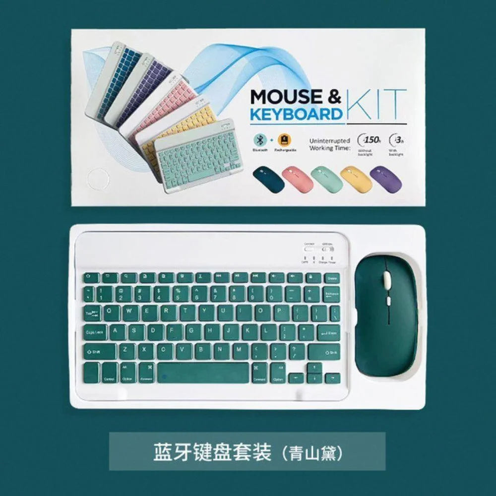 Keyboard and mouse set compatible with android ios and windows - green - bundle