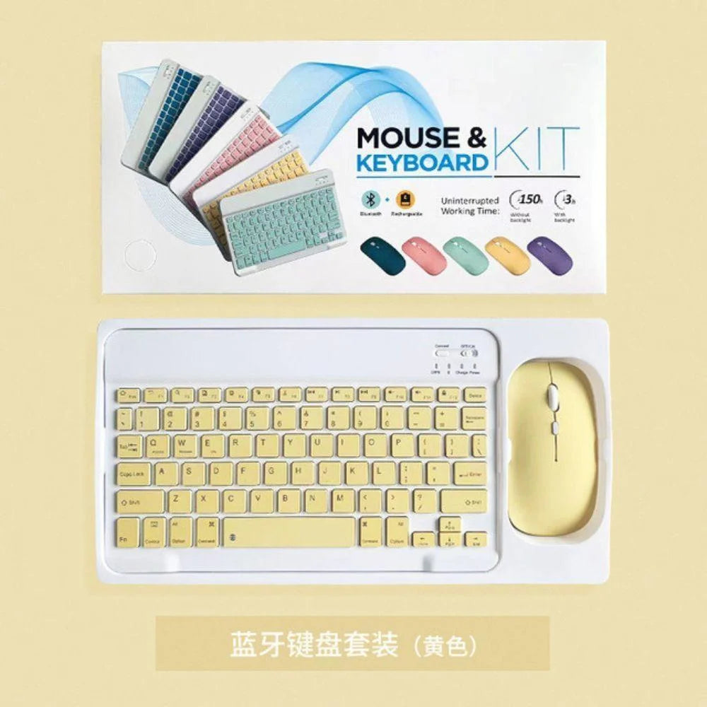 Keyboard and mouse set compatible with android ios and windows - yellow - bundle