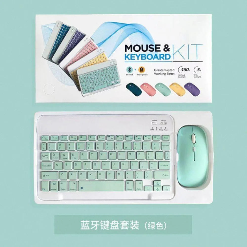 Keyboard and mouse set compatible with android ios and windows - light green - bundle