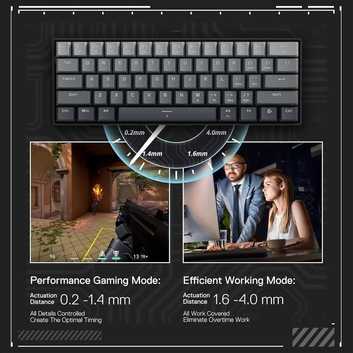 Redragon fizz k617m he (magnetic hall effect keyboard) 8k hz polling rate gray - keyboard