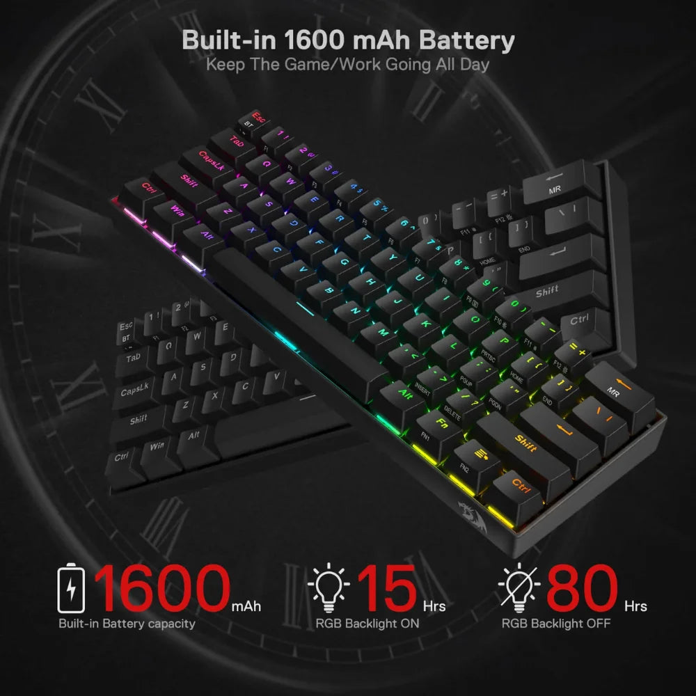 Redragon k530 pro draconic keyboard - 60% bluetooth/2.4ghz/wired with brown switch - keyboard