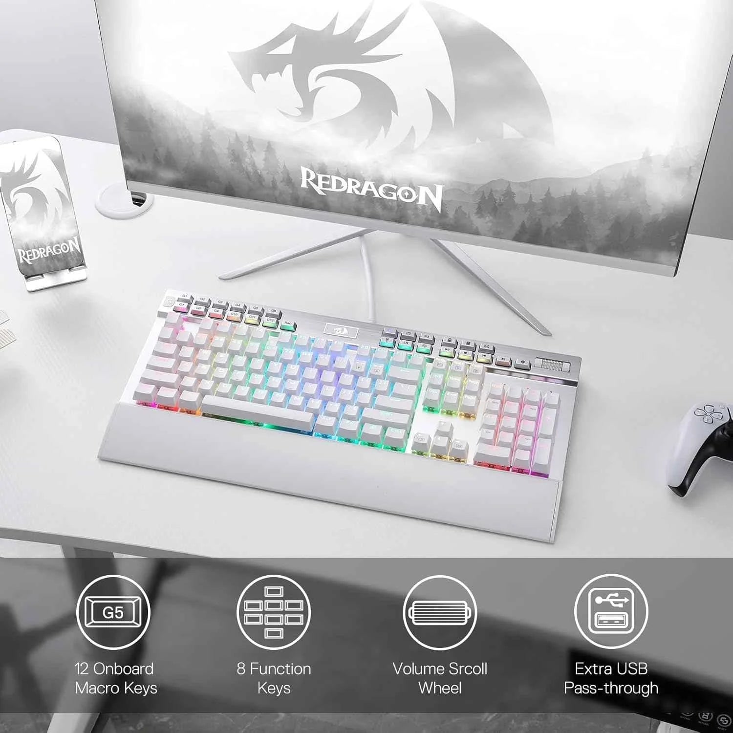 Redragon k550 rgb gaming keyboard - 104 keys + 12 macro g keys wired mechanical - keyboard