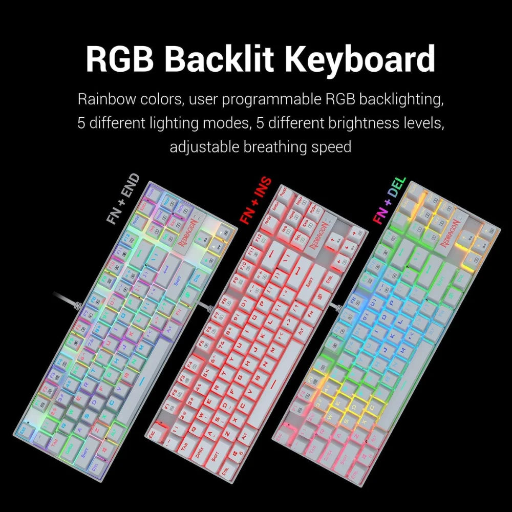 Redragon k552 rgb mechanical keyboard wired tkl 75% gaming keyboard (white) - keyboard