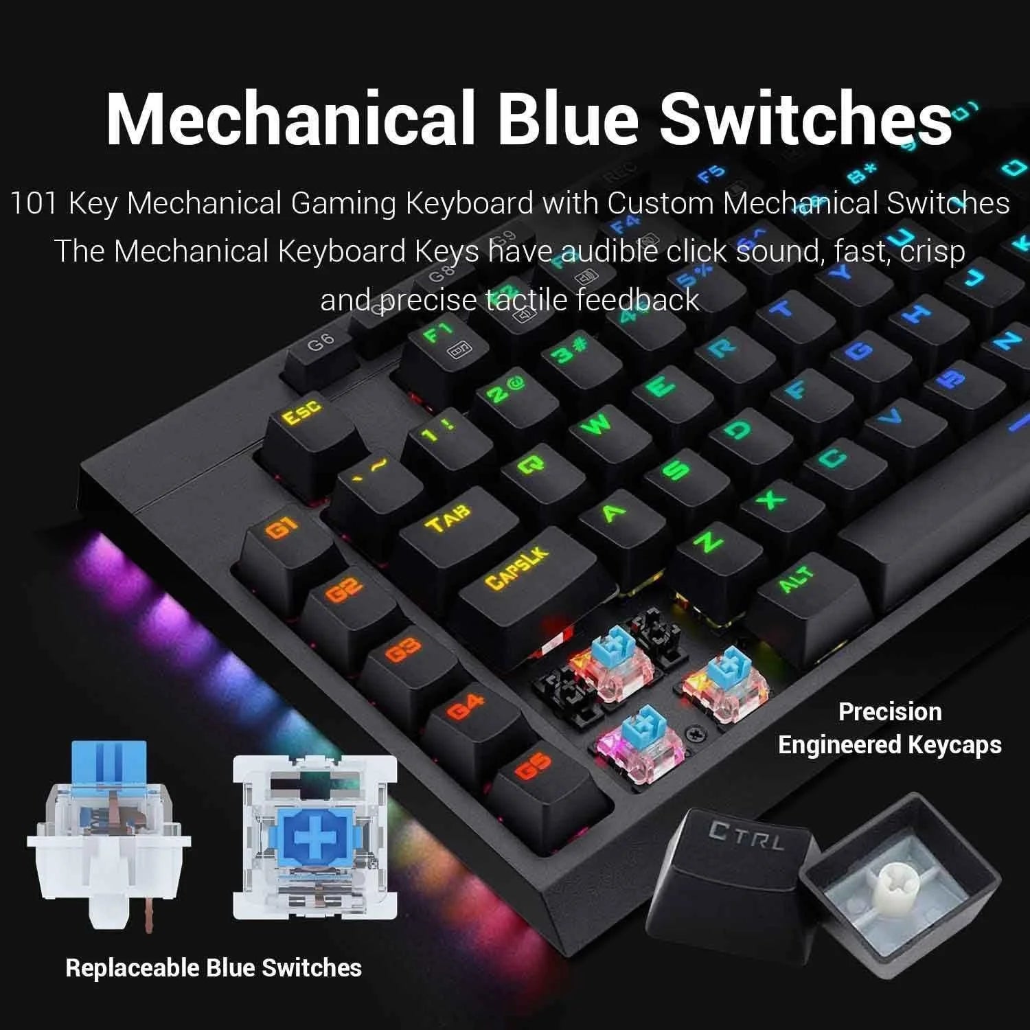 Redragon k588 mechanical gaming keyboard with rgb backlighting and programmable keys - keyboard