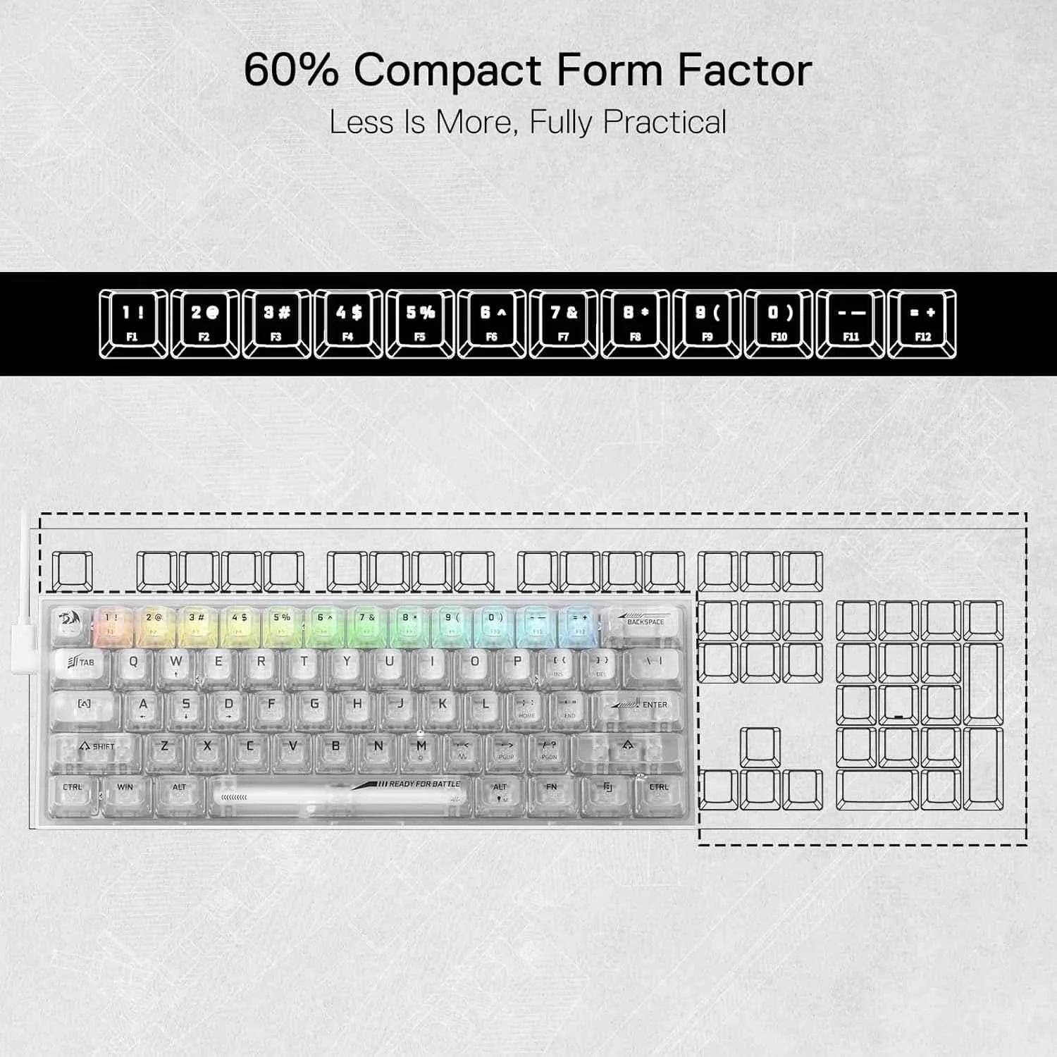 Redragon k617 ct 60% gaming keyboard - compact 61 keys wired rgb gaming keyboard - keyboard