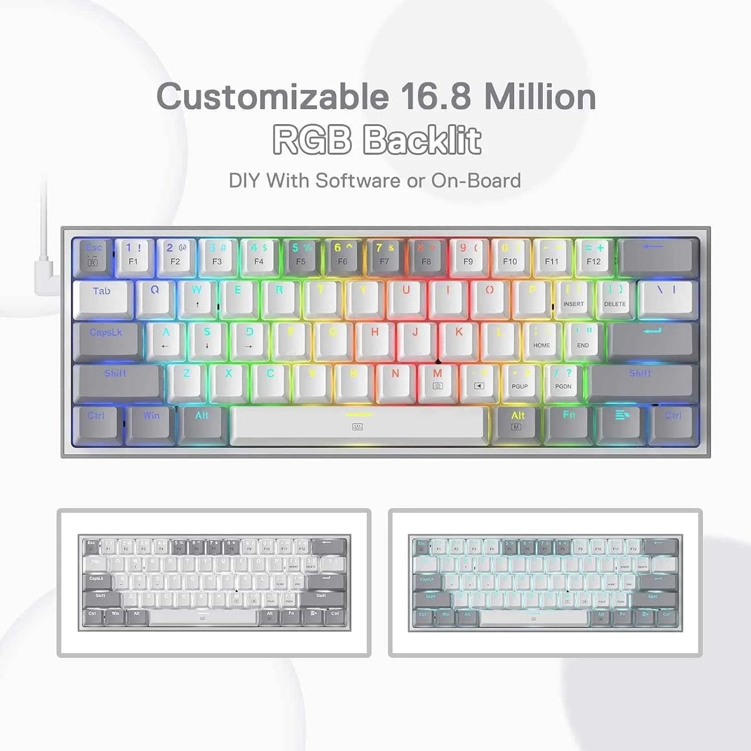 Redragon k617 fizz gaming keyboard - compact 60% wired rgb 61 keys hot-swap design - keyboard