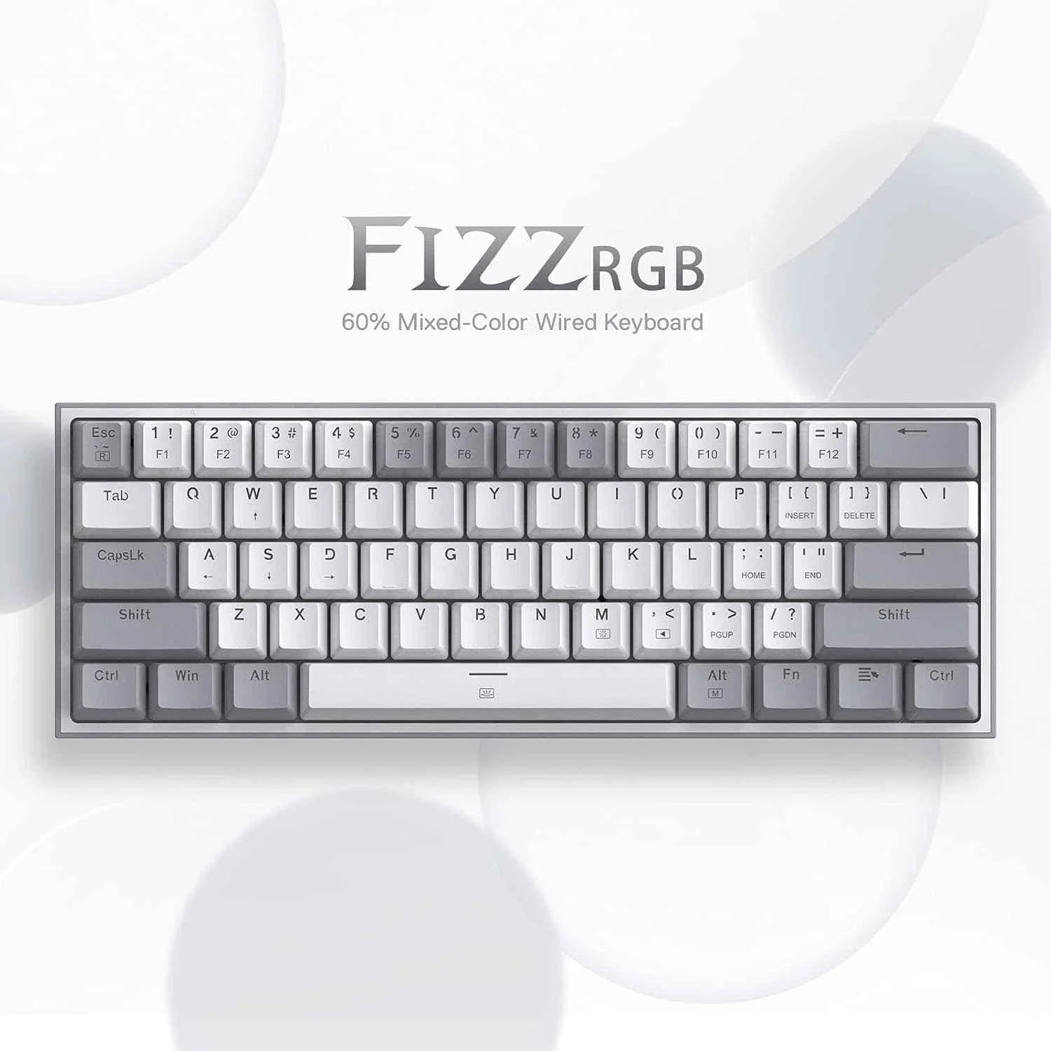 Redragon k617 fizz gaming keyboard - compact 60% wired rgb 61 keys hot-swap design - keyboard
