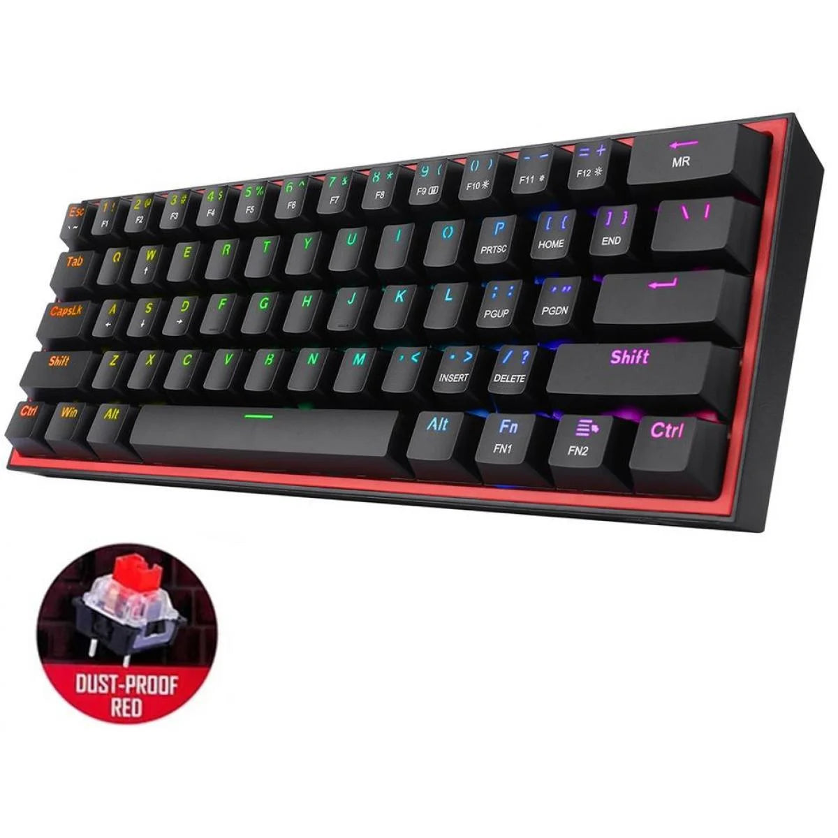 Redragon k617 fizz rgb 60% 61 keys detachable cable mechanical red switches - black - keyboards