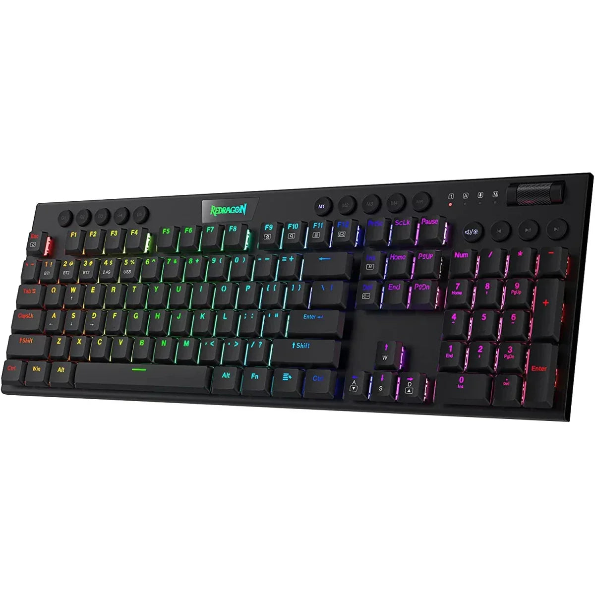 Redragon k618 horus 3-modes rgb mechanical ultra-thin low profile dedicated media control - red switch - keyboards