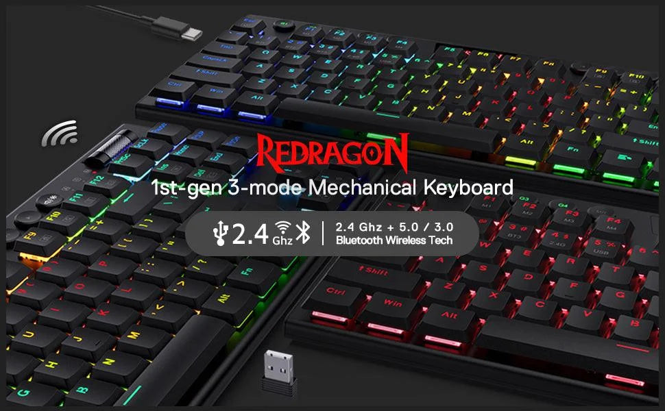 Redragon k621 horus tkl rgb mechanical wire & bluetooth & wireless red switch - black - keyboards