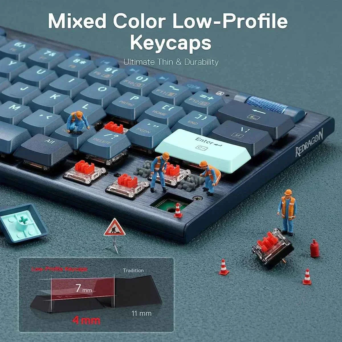 Redragon k632 blue pro mechanical keyboard - 60% ultra-thin rgb with 3-mode connection - keyboard