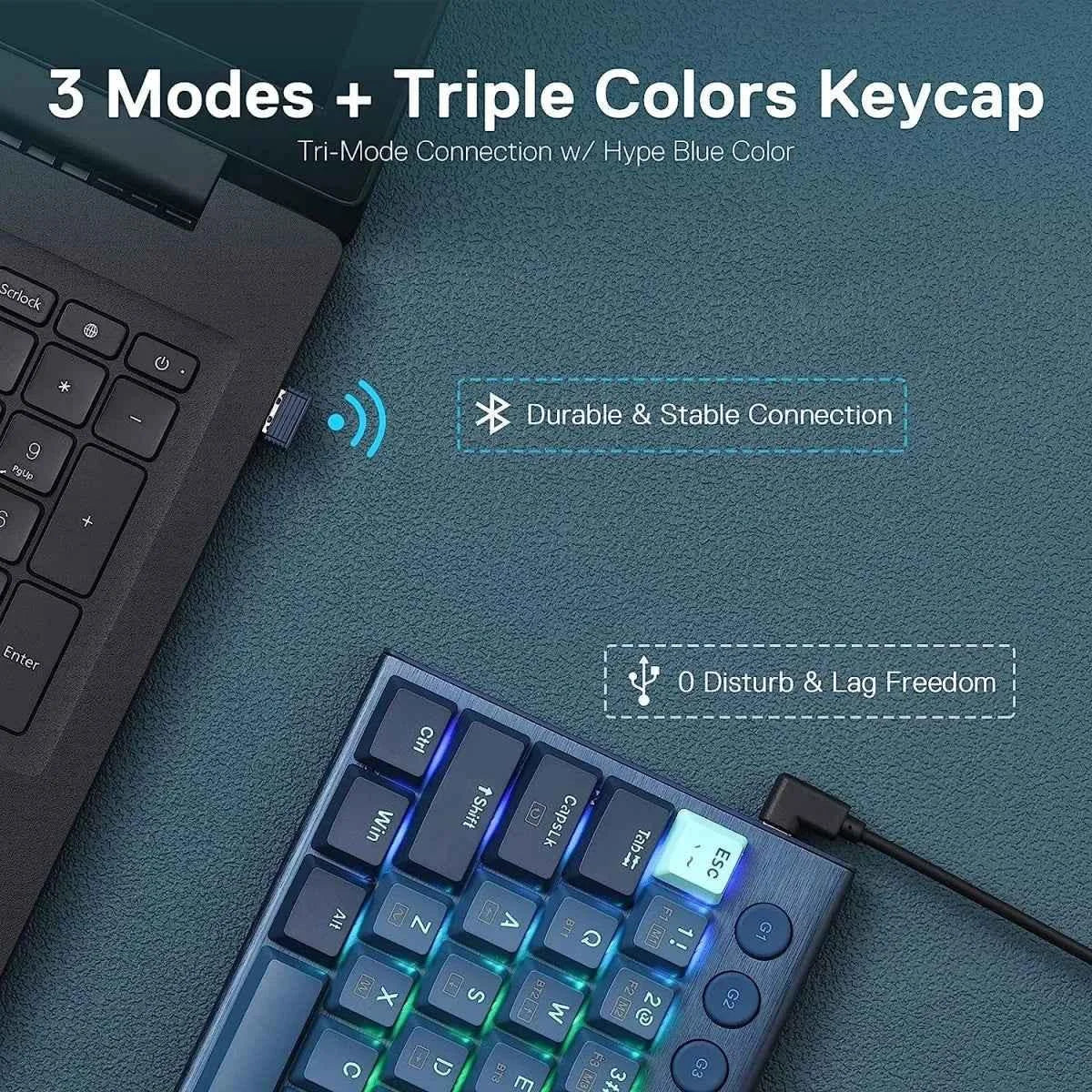 Redragon k632 blue pro mechanical keyboard - 60% ultra-thin rgb with 3-mode connection - keyboard