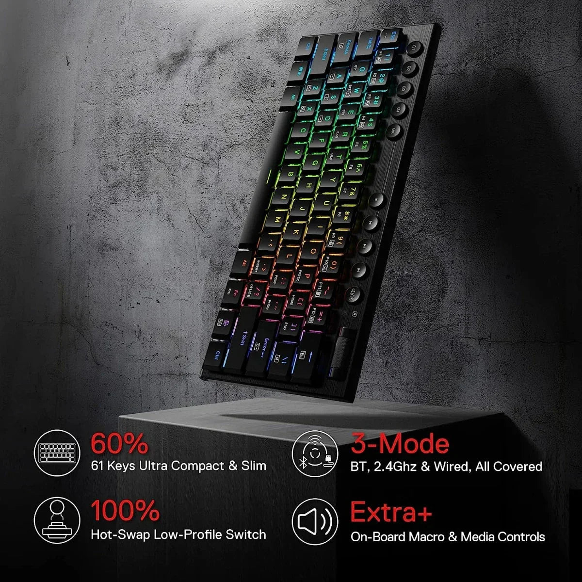 Redragon k632 mini pro 60% 3-mode connection - red switch - keyboards