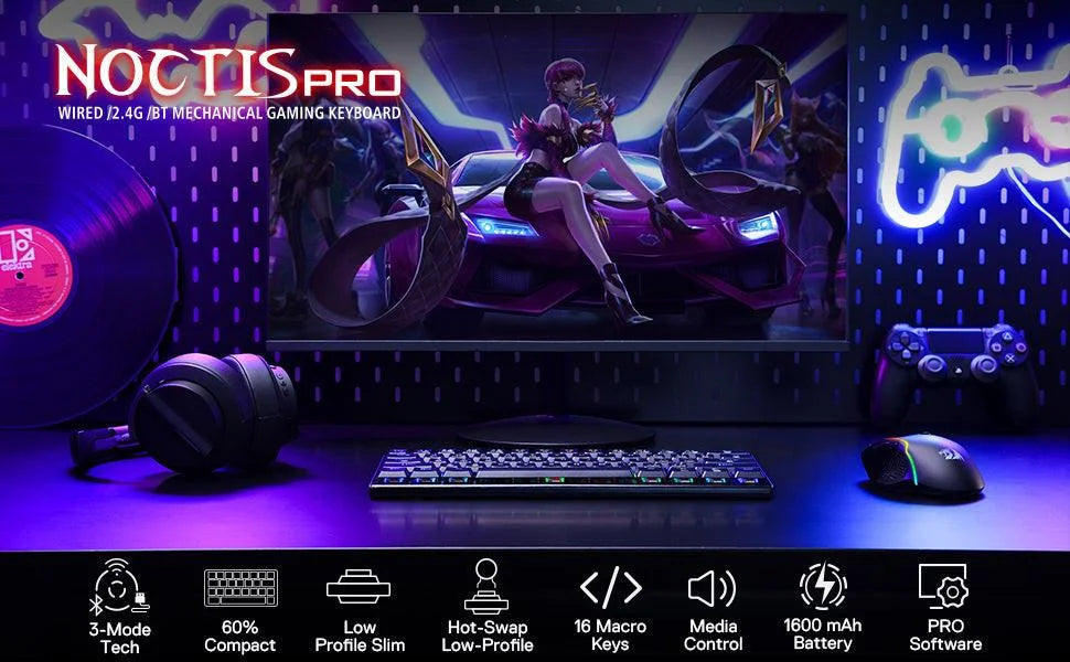 Redragon k632 mini pro 60% 3-mode connection - red switch - keyboards