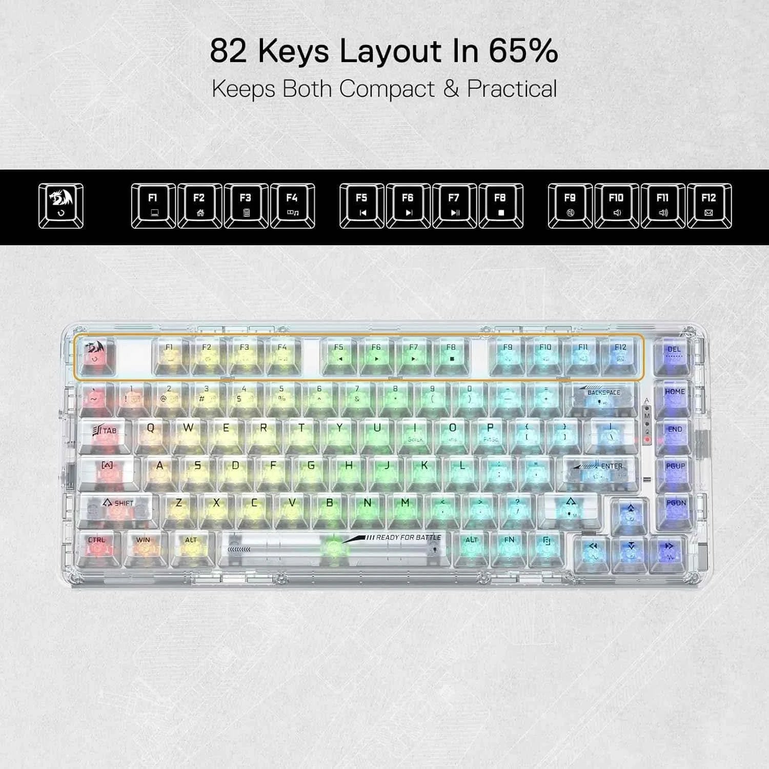 Redragon k649 pro wireless gaming keyboard - 78% rgb gasket design 3-modes 82 keys for ultimate gameplay - keyboard