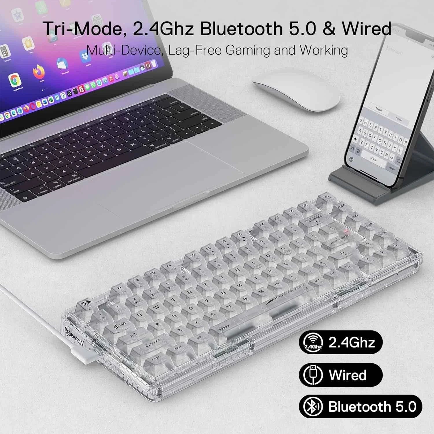 Redragon k649 pro wireless gaming keyboard - 78% rgb gasket design 3-modes 82 keys for ultimate gameplay - keyboard