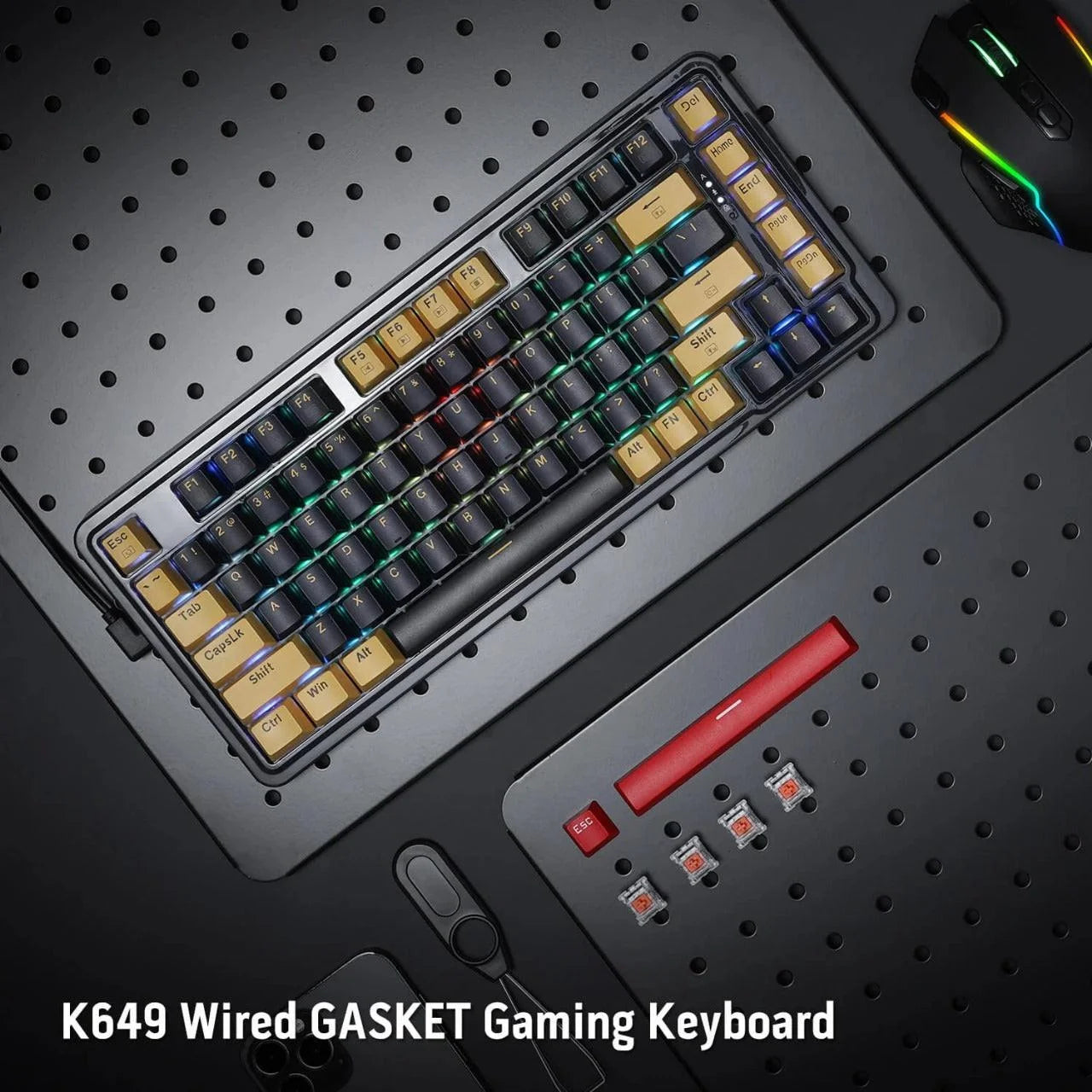 Redragon k649 rgb gaming keyboard - 78% wired gasket design for ultimate performance