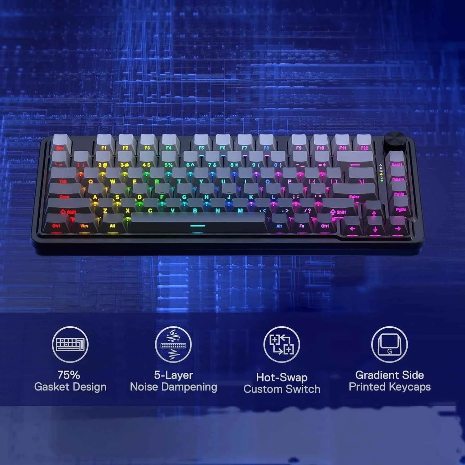 Redragon k673 wireless gaming keyboard - 75% rgb wireless gasket design 3 modes 81 keys pbt - keyboard