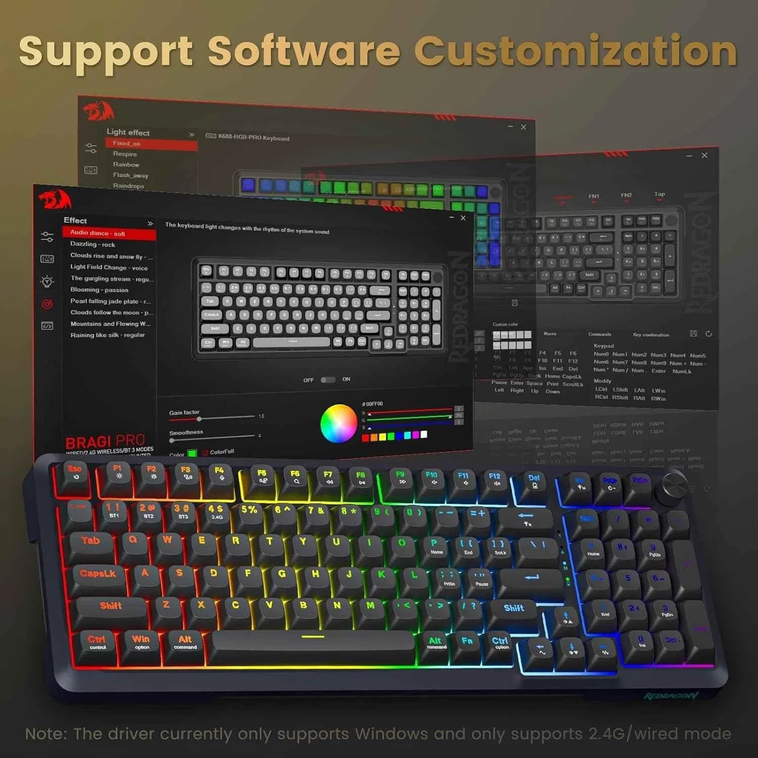 Redragon k688 wireless mechanical keyboard 3 mode gasket mounted rgb gaming - keyboard