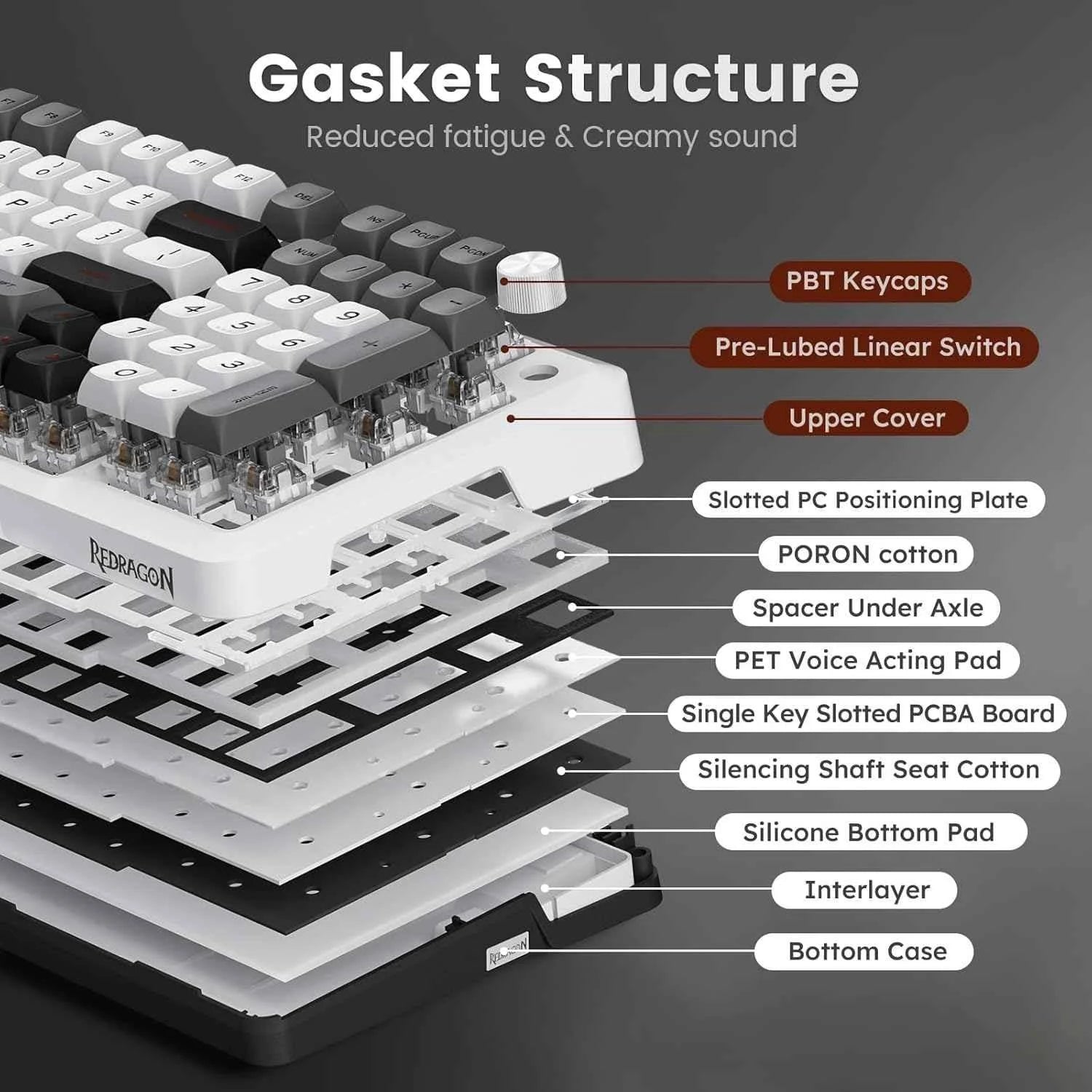 Redragon k688 wireless mechanical keyboard - 3 mode gasket mounted rgb - keyboard