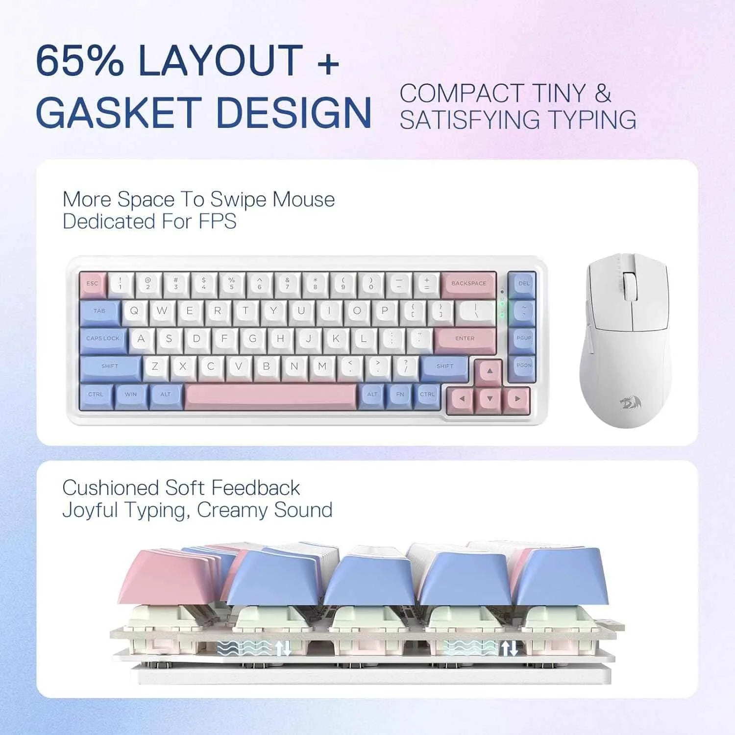 Redragon k709 pro wireless gaming keyboard - 65% gasket rgb design 68 keys hot-swap - keyboard