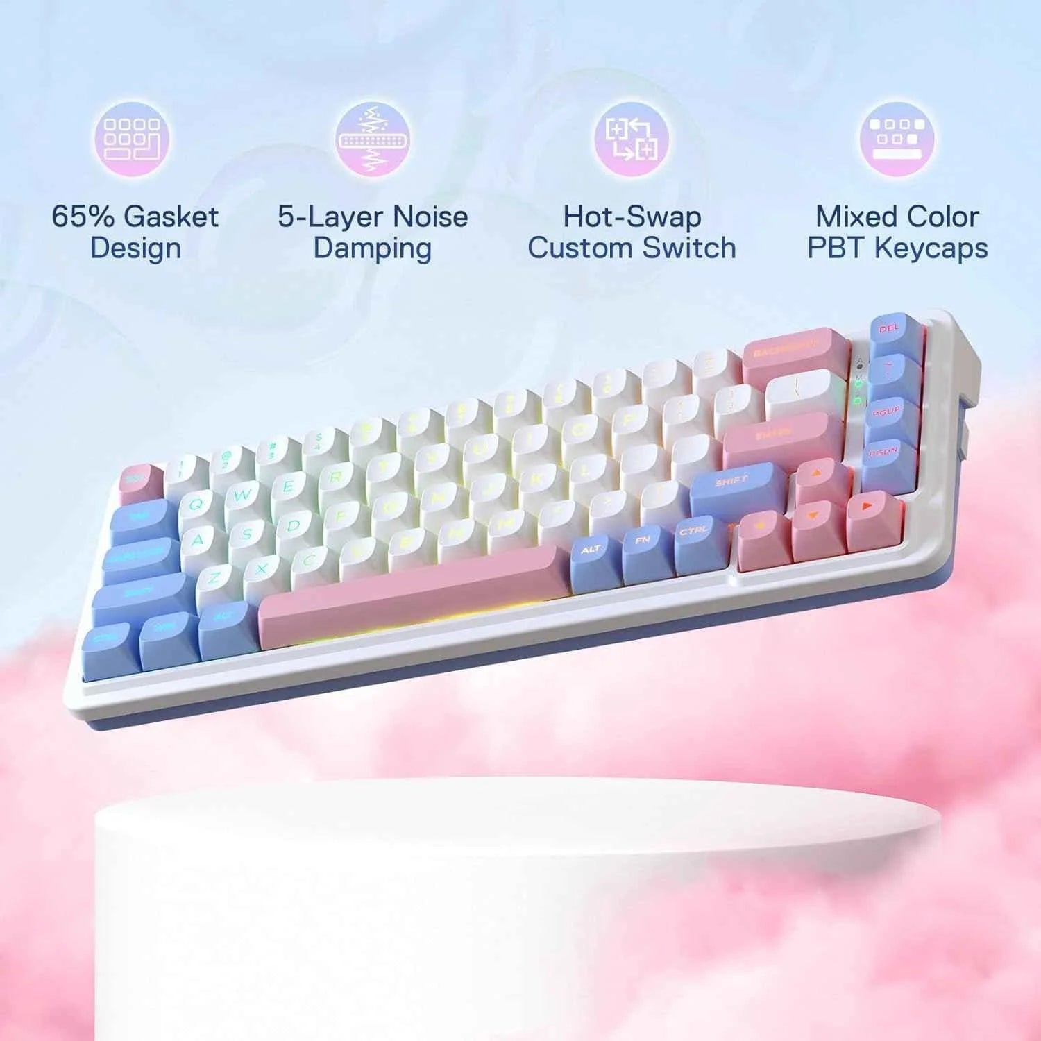 Redragon k709 pro wireless gaming keyboard - 65% gasket rgb design 68 keys hot-swap - keyboard