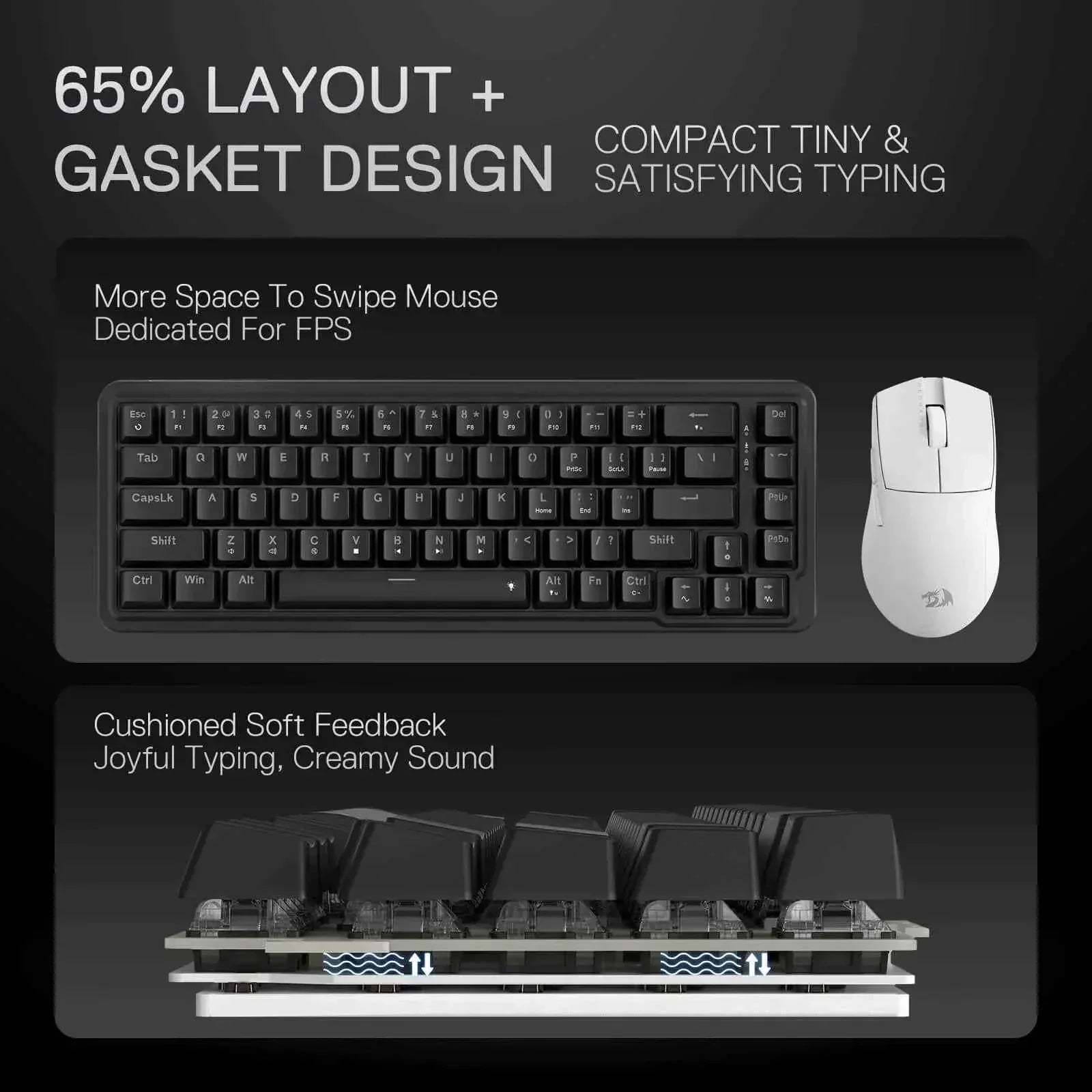 Redragon k709 rgb gaming keyboard - 65% wired gasket design with rgb lighting - keyboard