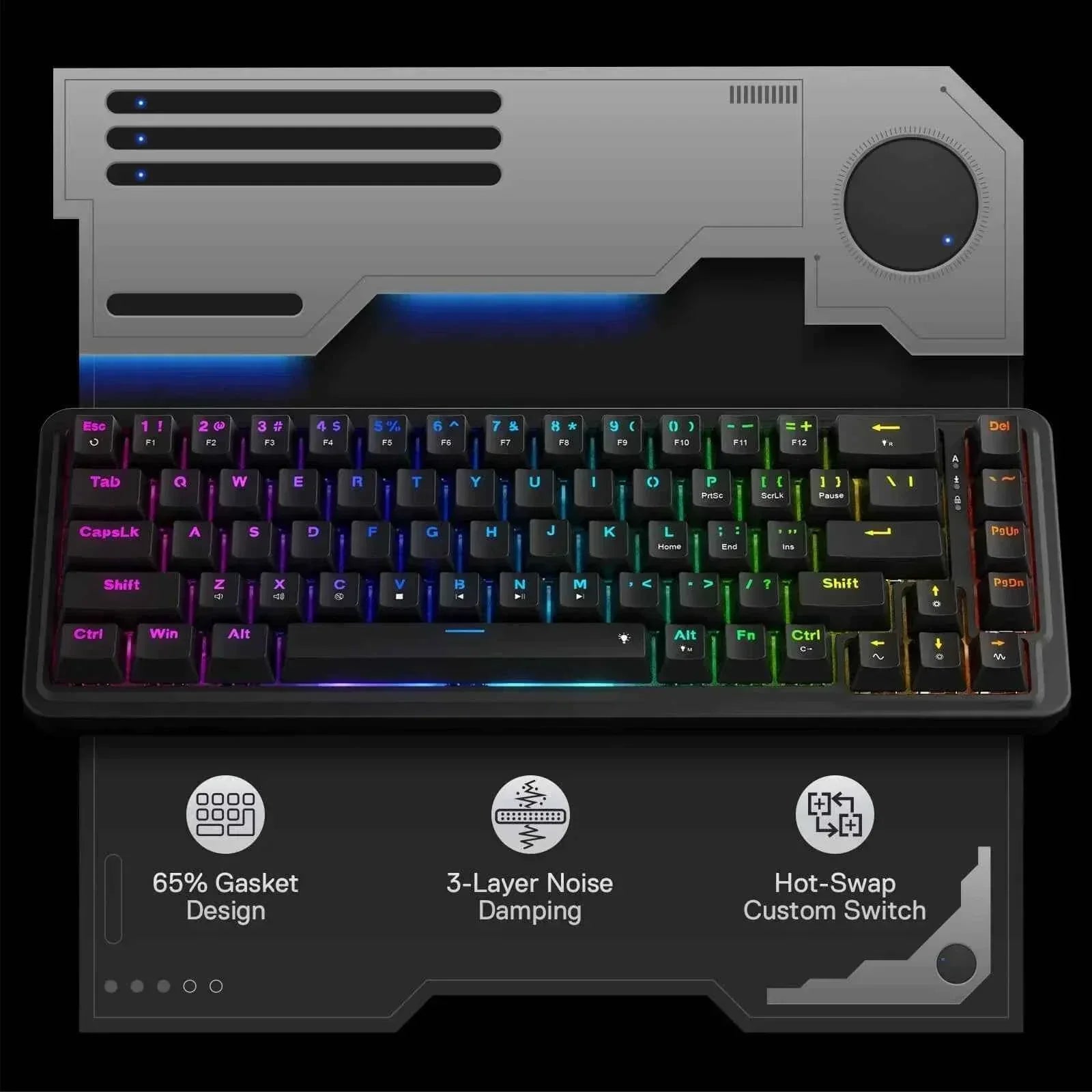 Redragon k709 rgb gaming keyboard - 65% wired gasket design with rgb lighting - keyboard