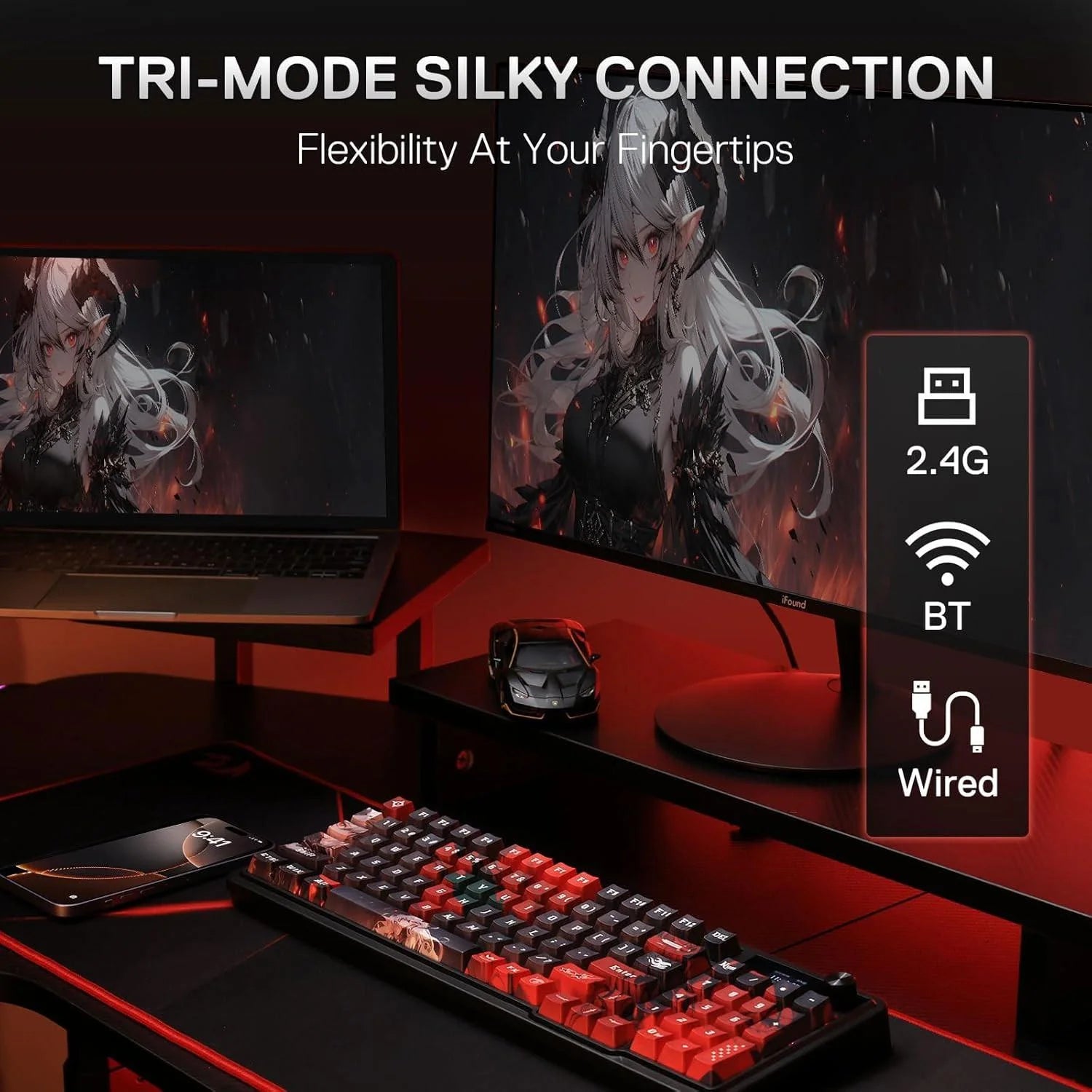 Redragon k719 pro wireless gasket gaming keyboard w/hype screen & knob - keyboard