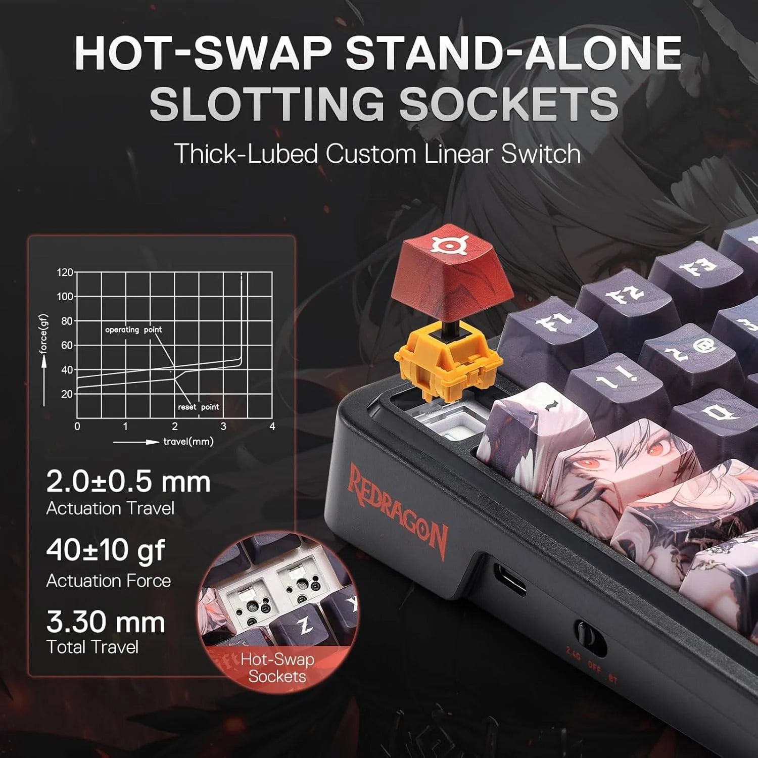 Redragon k719 pro wireless gasket gaming keyboard w/hype screen & knob - keyboard