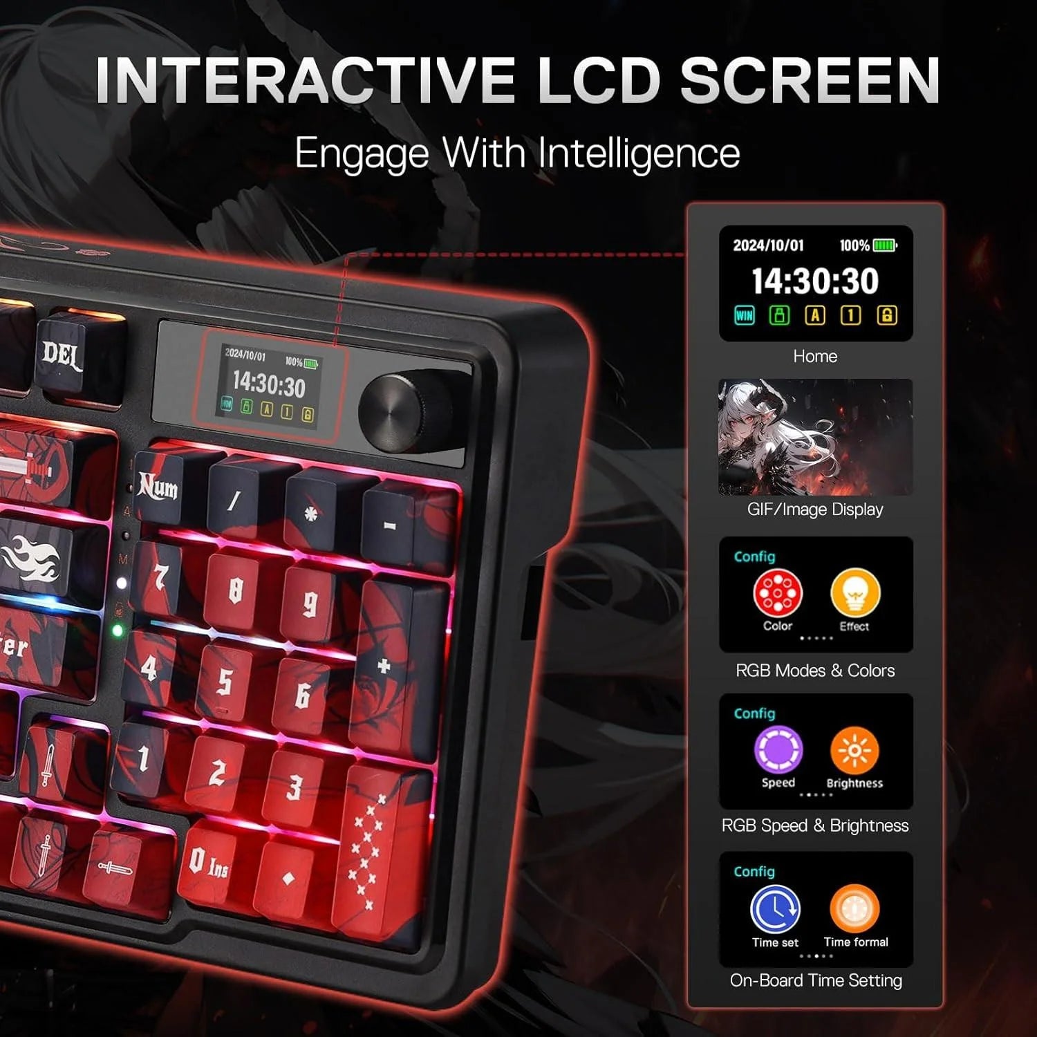 Redragon k719 pro wireless gasket gaming keyboard w/hype screen & knob - keyboard
