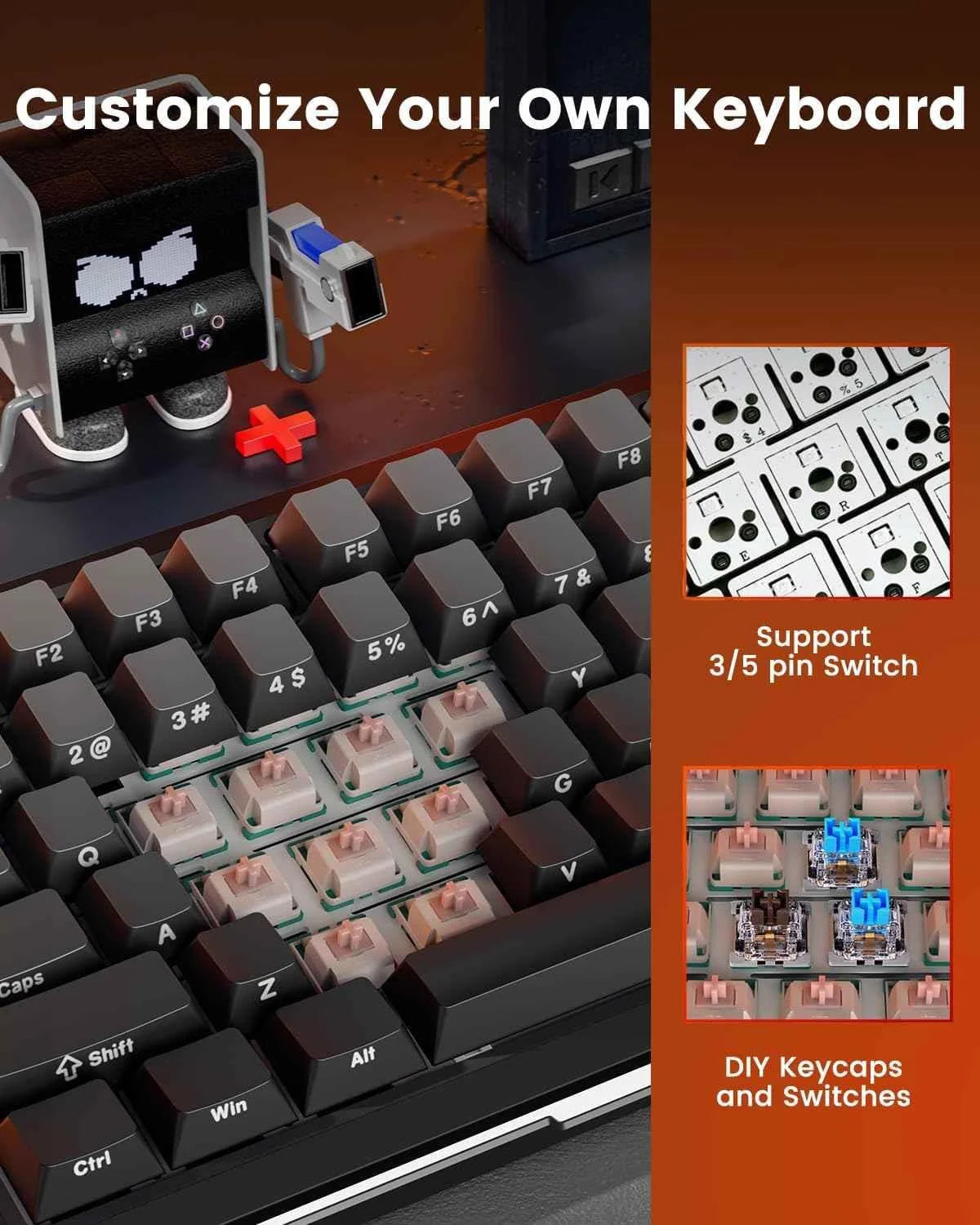 Redragon wireless mechanical keyboard gasket rgb gaming keyboard with screen & - keyboard