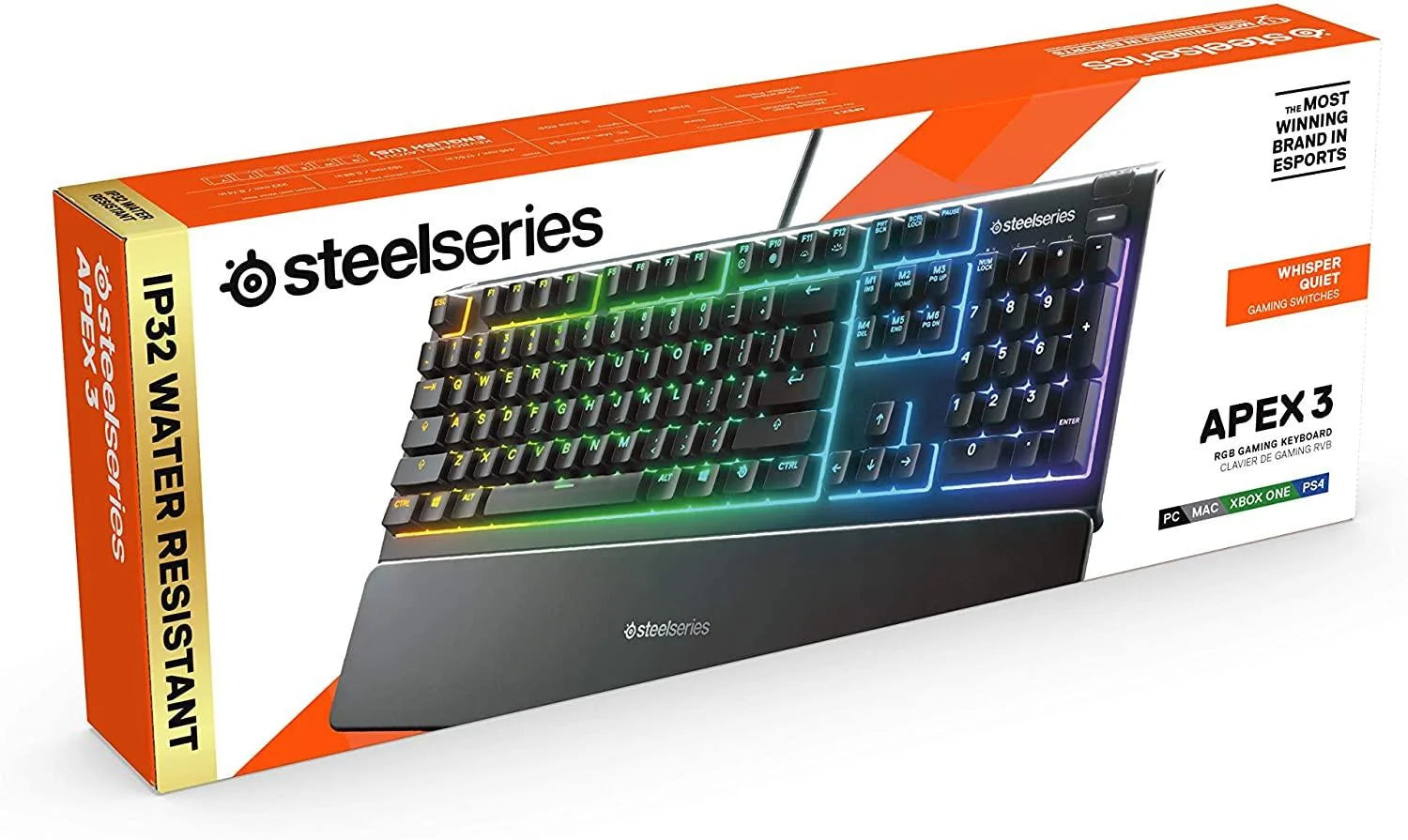 Steelseries apex 3 rgb 10-zone whisper quiet gaming switch wrist rest keyboard - keyboards