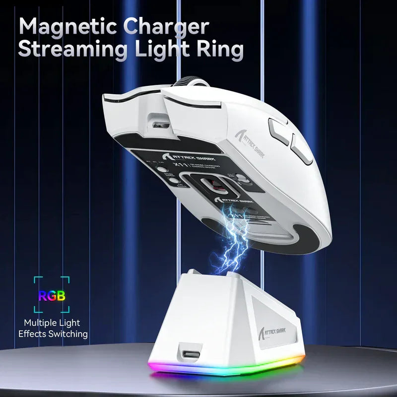 Attack shark x11 wireless gaming mouse with charging dock - white - mouse’s