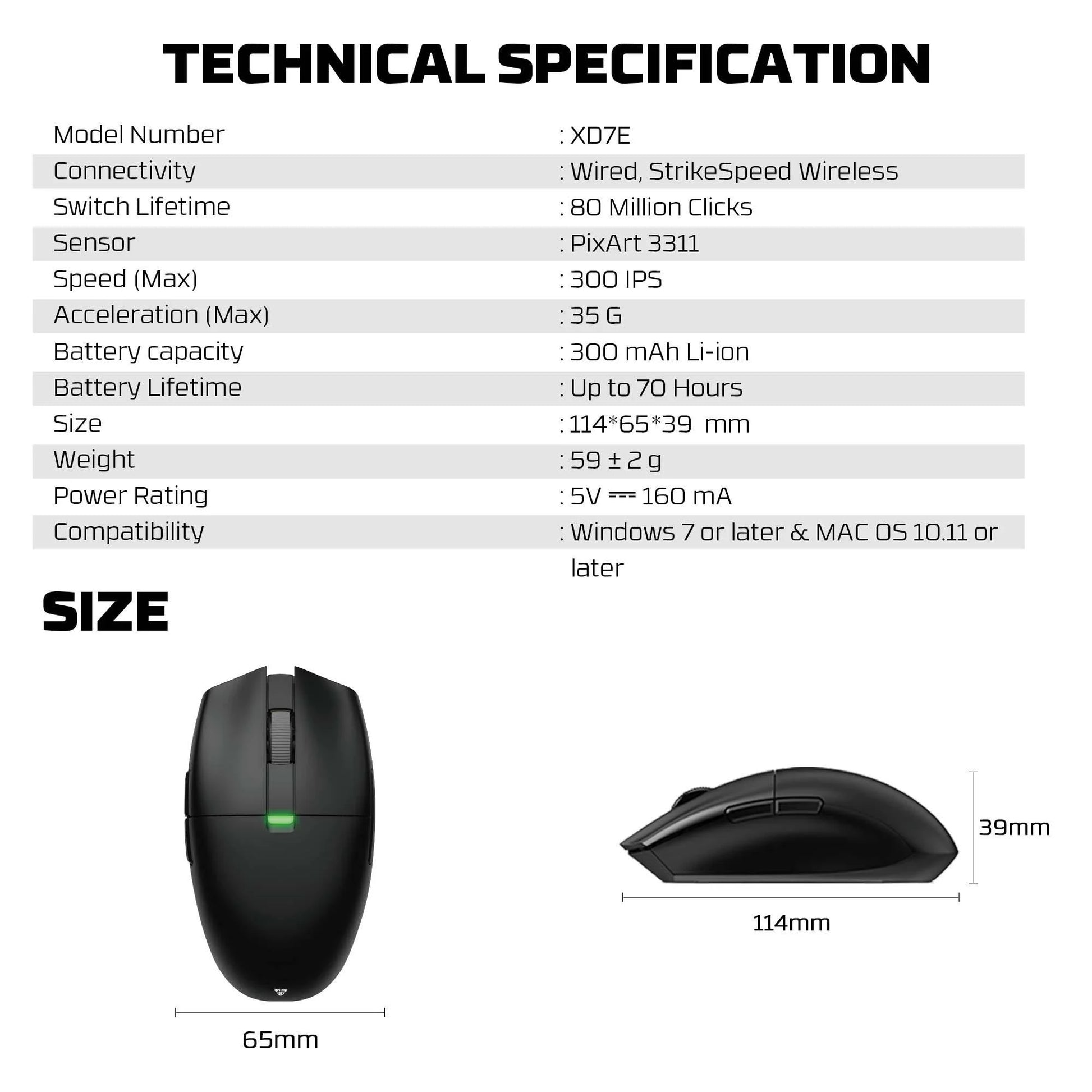 Fantech aria xd7v2 wireless gaming mouse 53g ultra-lightweight huano switches, - mouse
