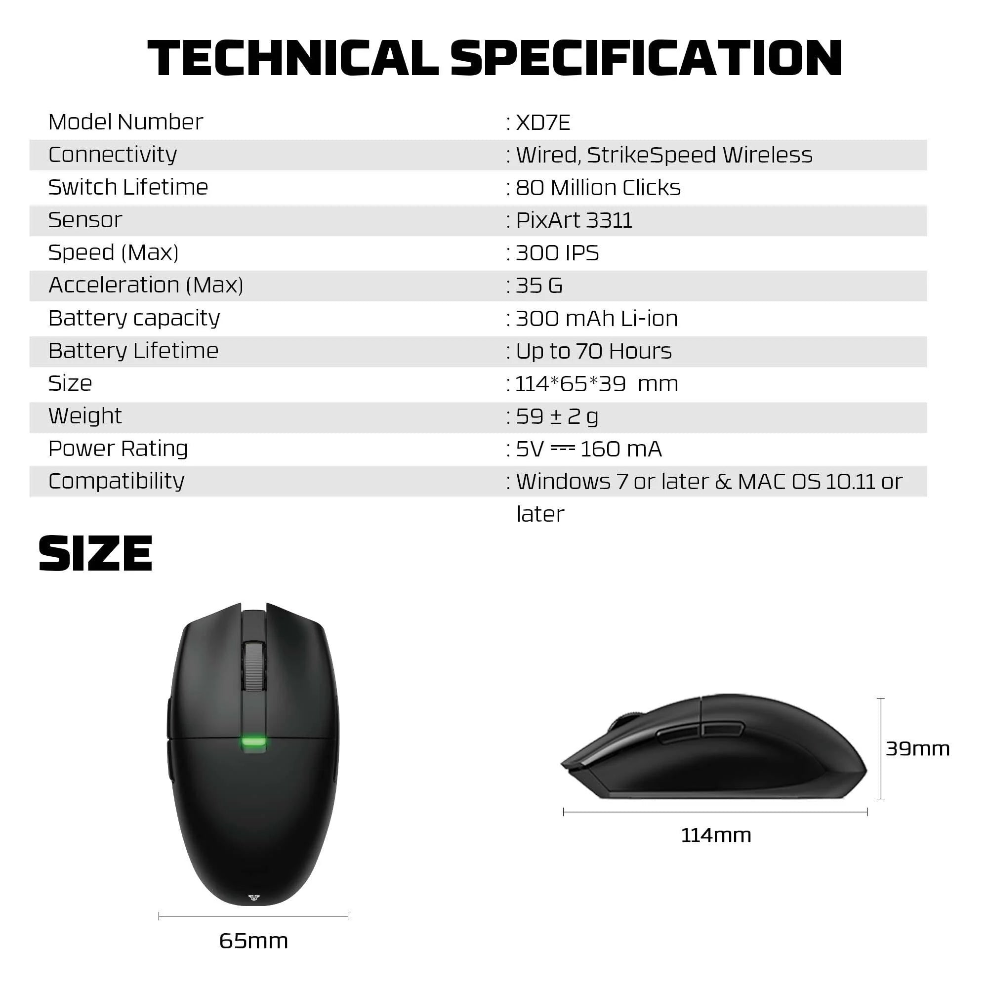 Fantech aria xd7v2 wireless gaming mouse 53g ultra-lightweight huano switches, - mouse