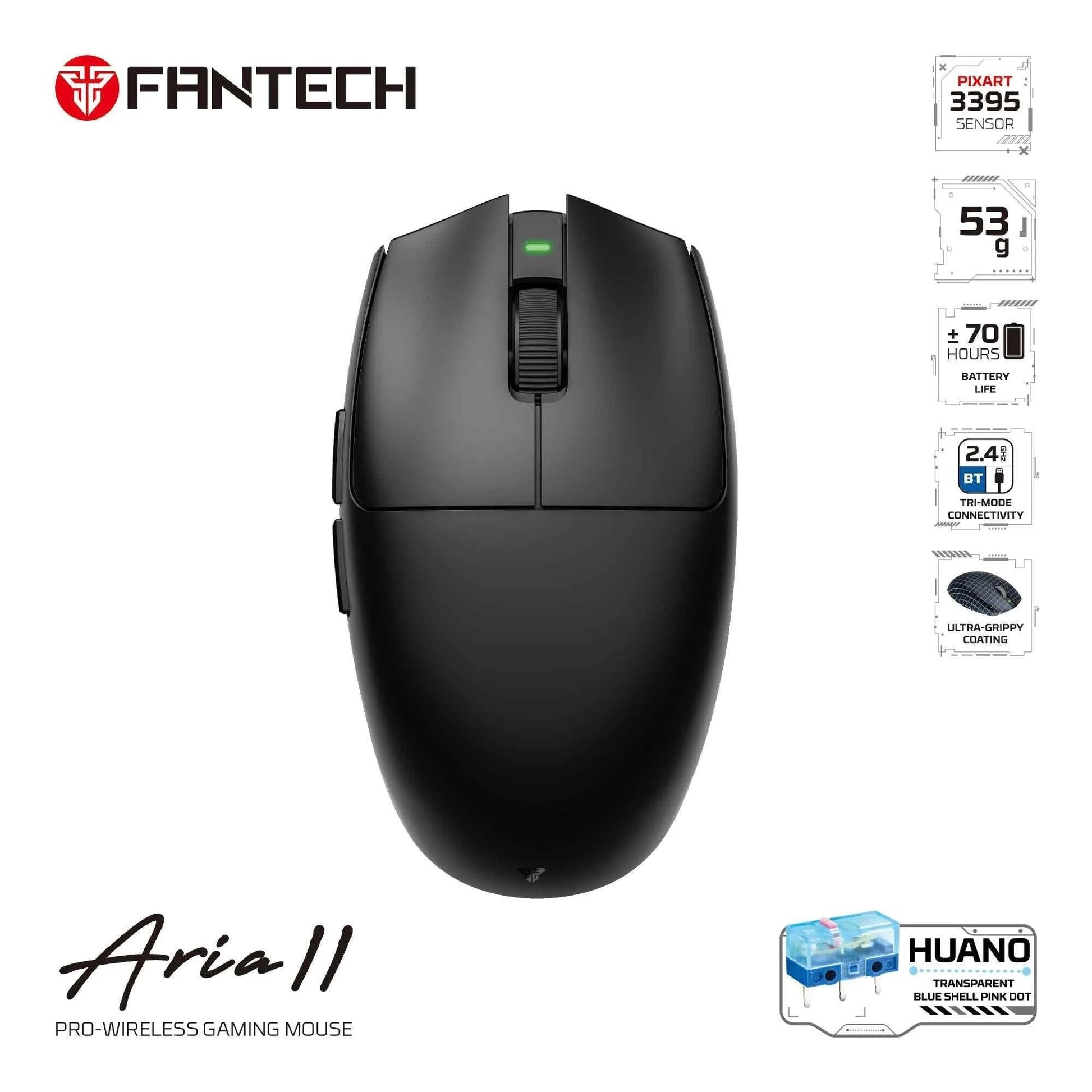 Fantech aria xd7v2 wireless gaming mouse 53g ultra-lightweight huano switches, - mouse