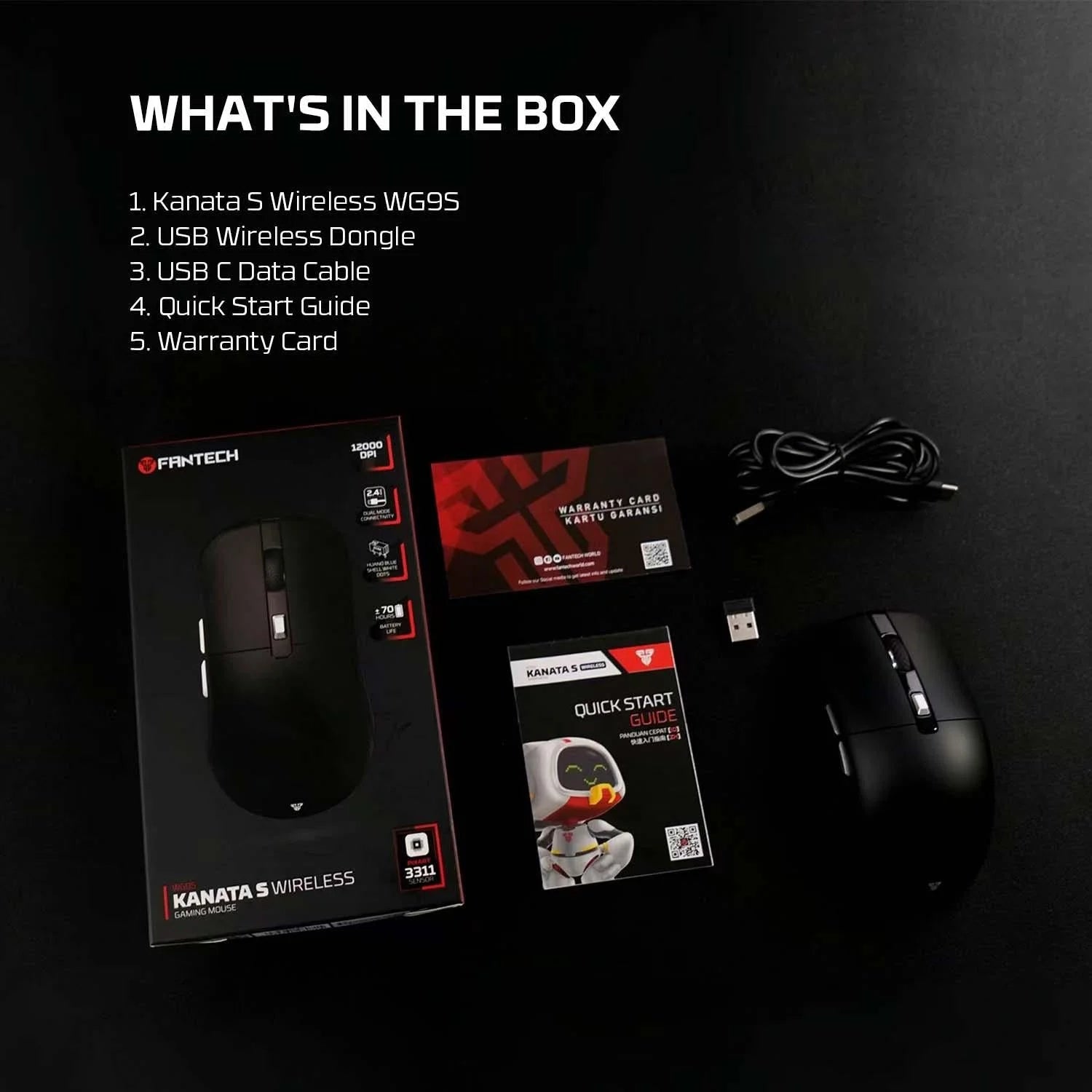 Fantech kanata wg9s wireless gaming mouse for ultimate performance and precision in black - mouse
