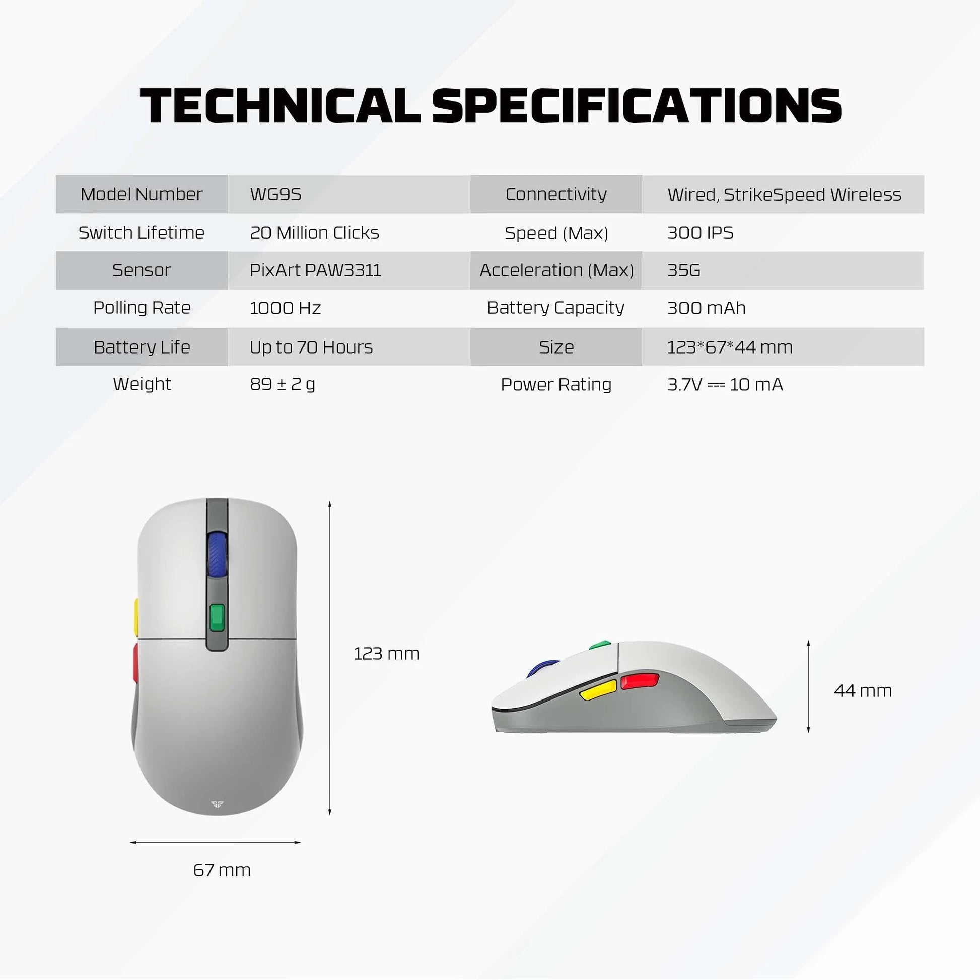 Fantech kanata wg9s wireless gaming mouse - super maxfit dual mode connection - mouse
