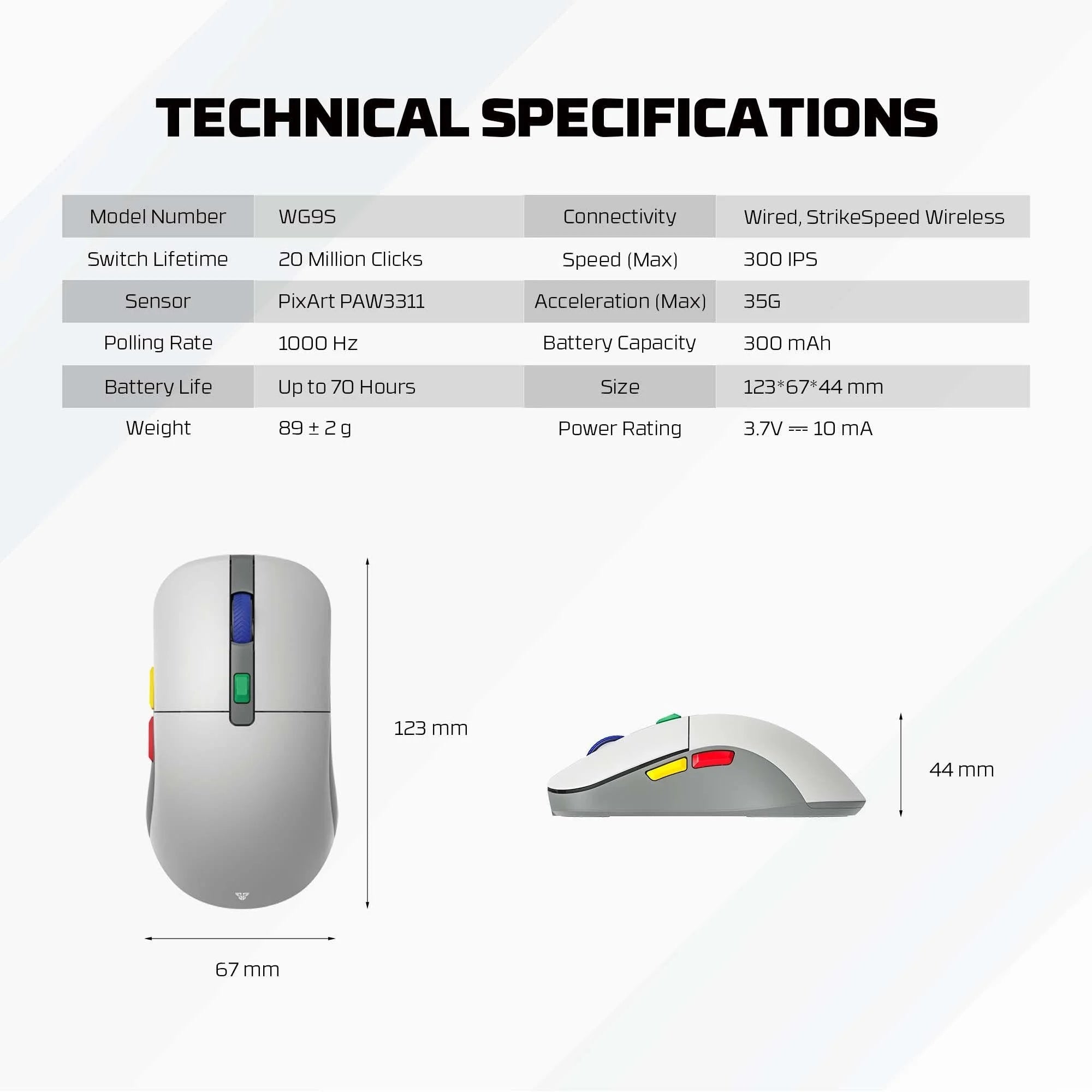Fantech kanata wg9s wireless gaming mouse - super maxfit dual mode connection - mouse