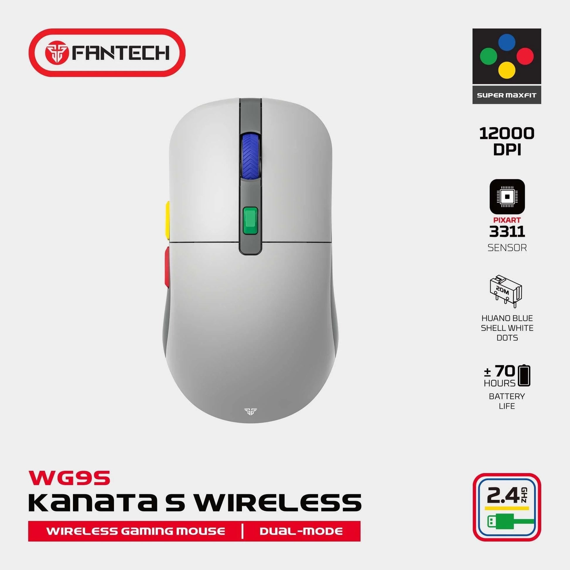 Fantech kanata wg9s wireless gaming mouse - super maxfit dual mode connection - mouse