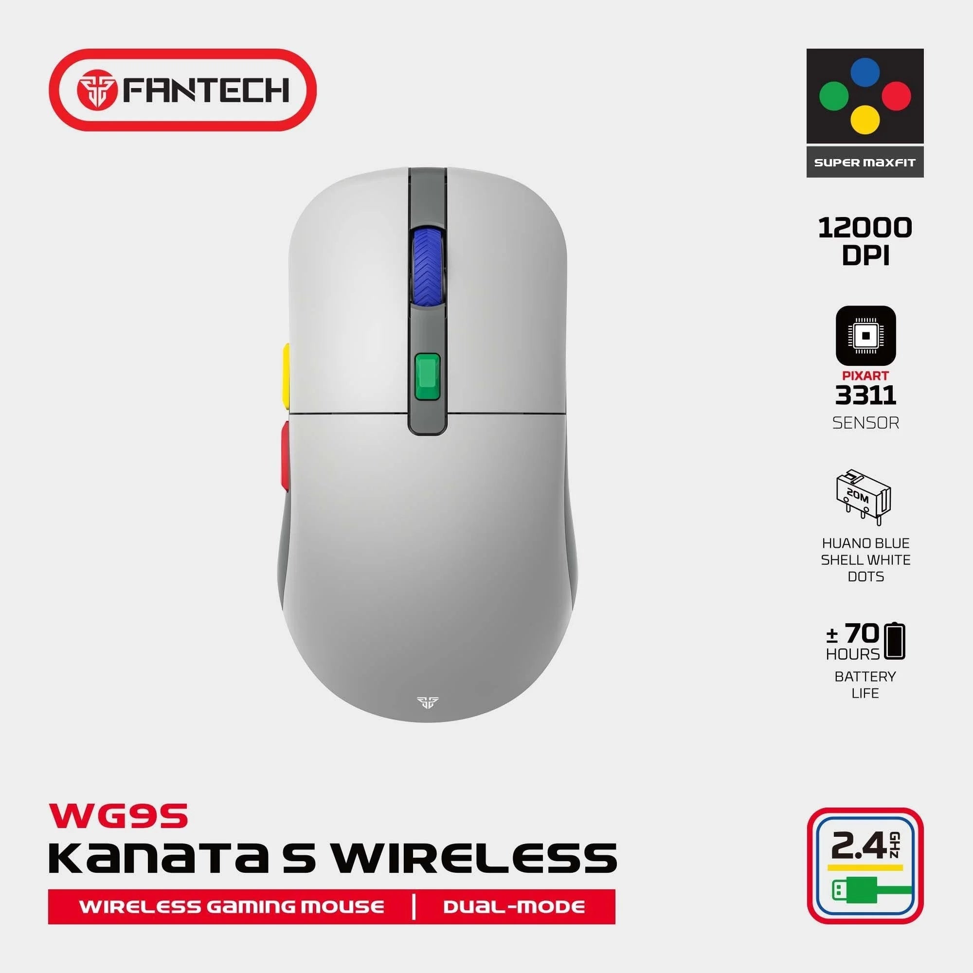 Fantech kanata wg9s wireless gaming mouse - super maxfit dual mode connection - mouse