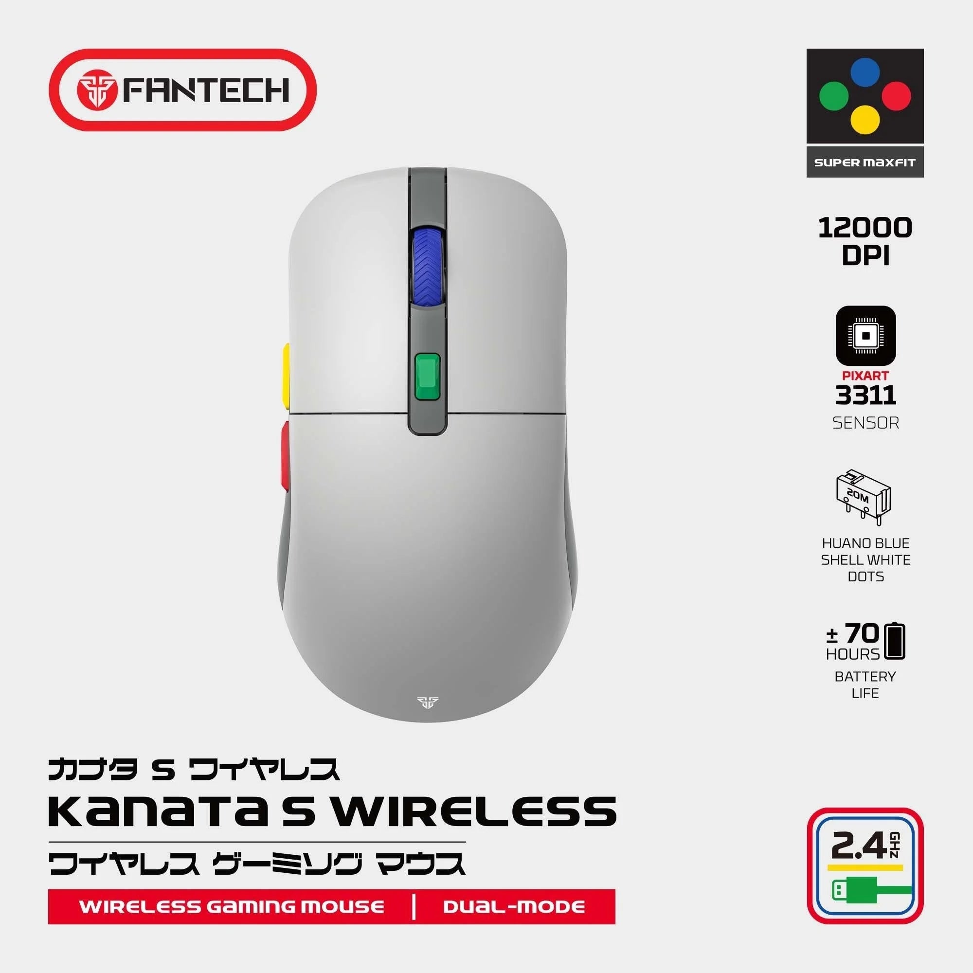Fantech kanata wg9s wireless gaming mouse - super maxfit dual mode connection - mouse