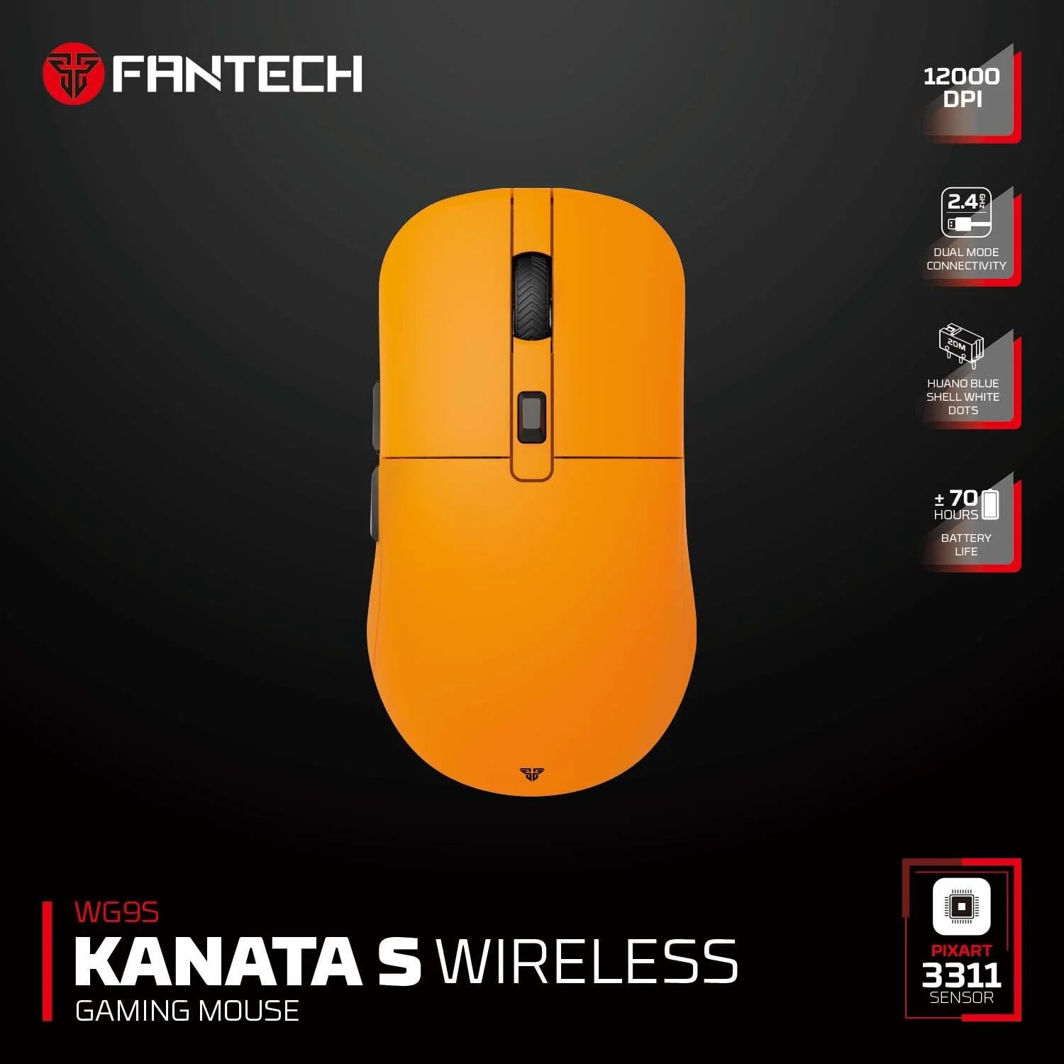 Fantech kanata wg9s gaming mouse - wireless yellow for ultimate gaming performance - mouse