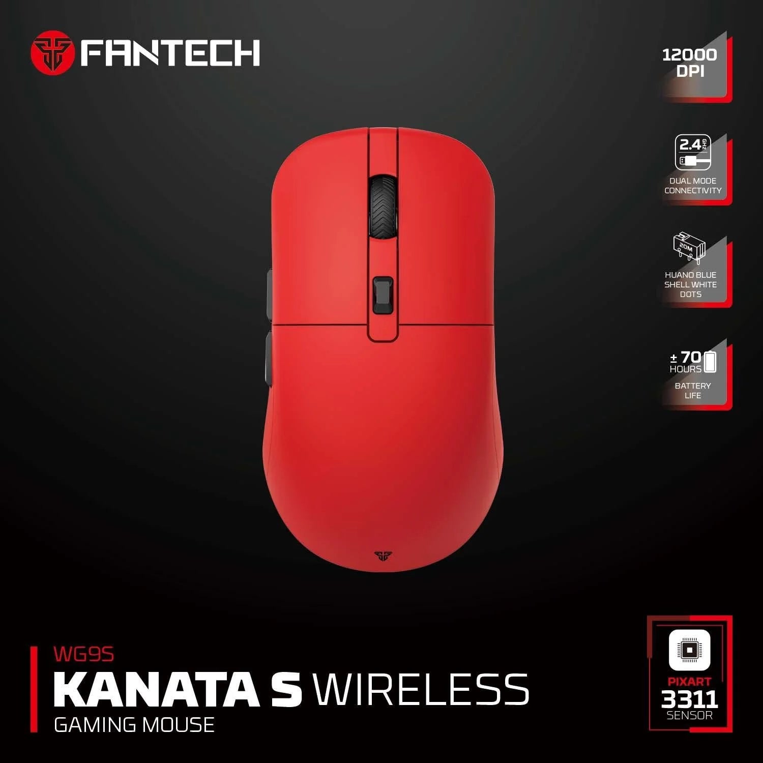 Fantech kanata wireless gaming mouse wg9s - red wireless gaming mouse - mouse