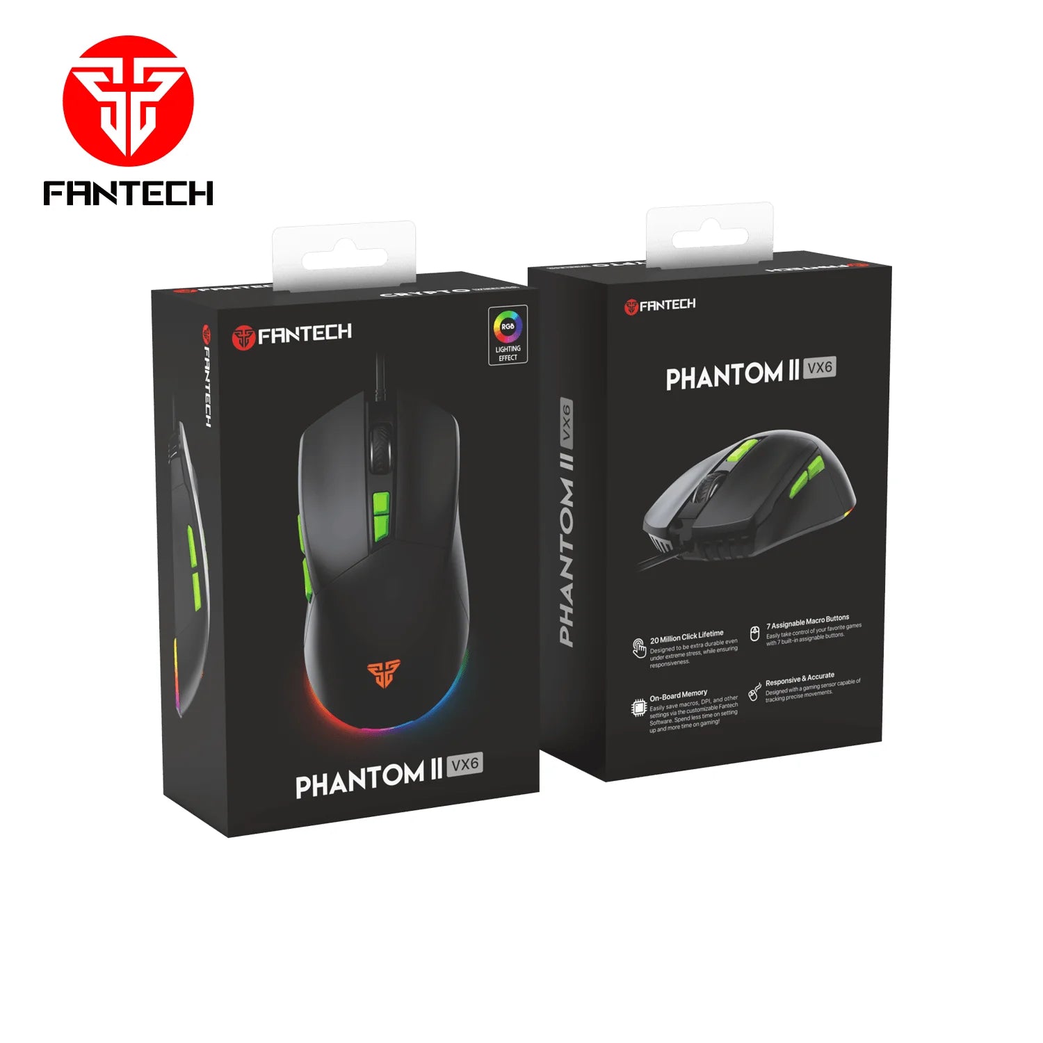 Fantech phantom ii vx6 gaming mouse for ultimate performance and neon macro features - mouse