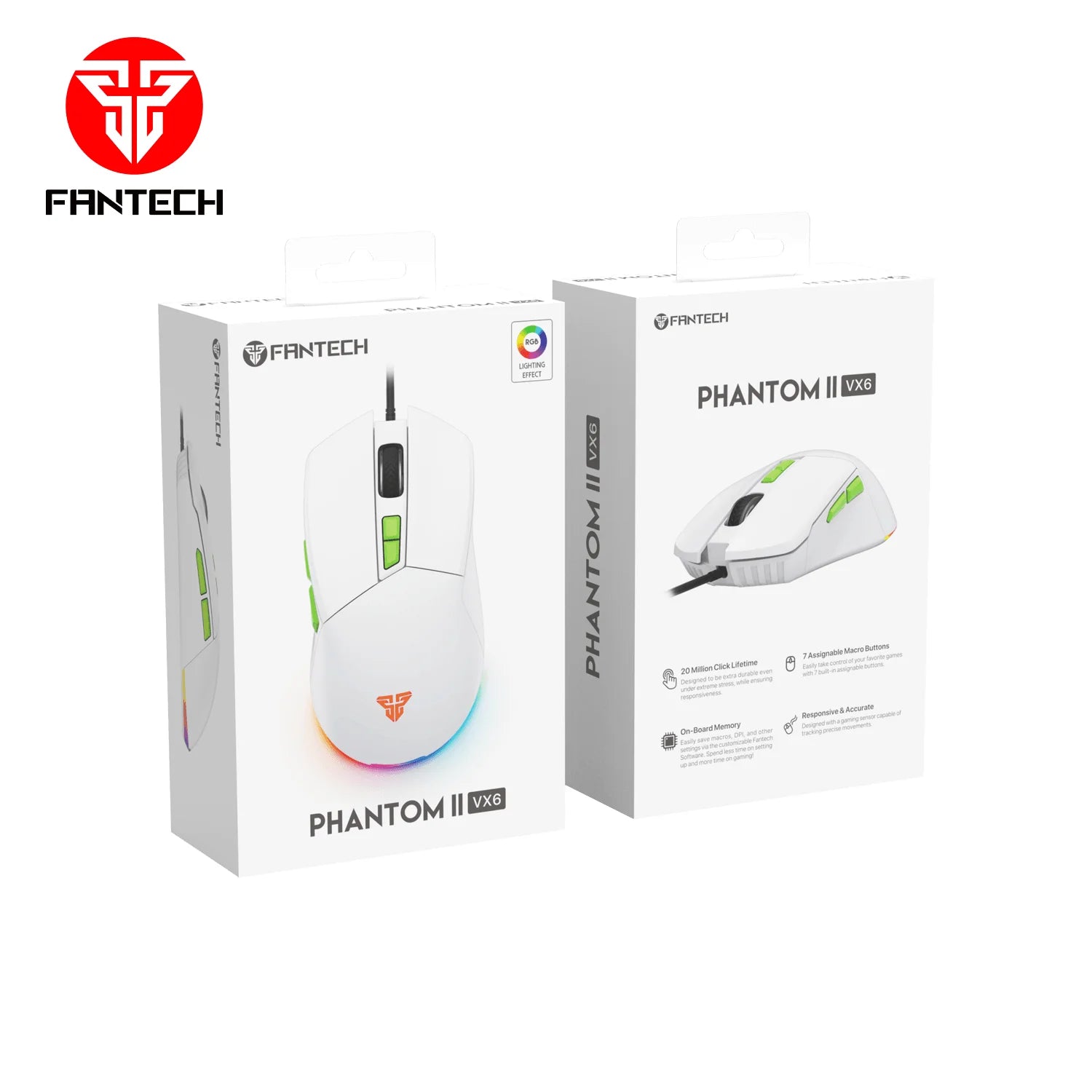 Fantech phantom ii vx6 gaming mouse for ultimate performance and neon macro features - mouse