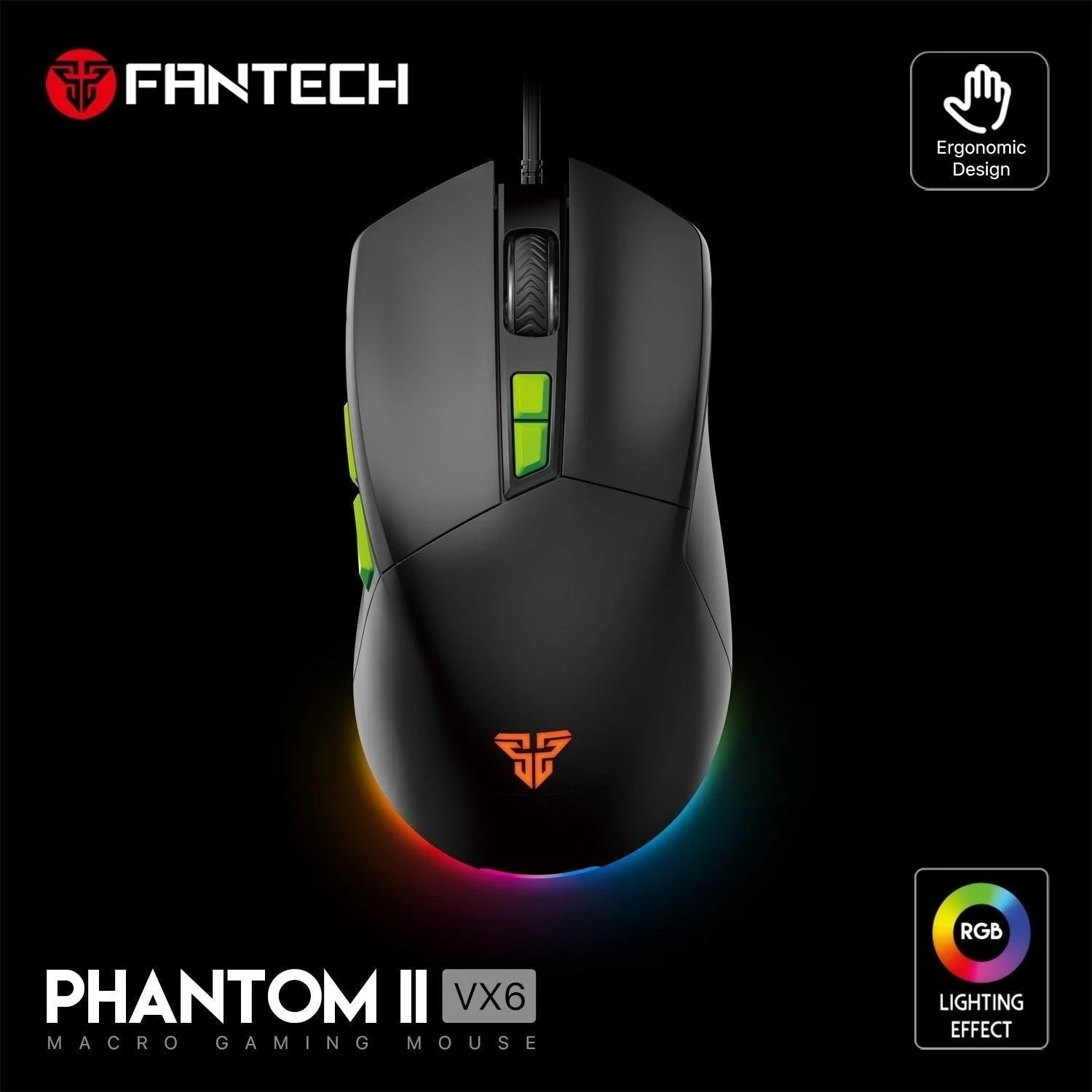 Fantech phantom ii vx6 gaming mouse for ultimate performance and neon macro features - mouse