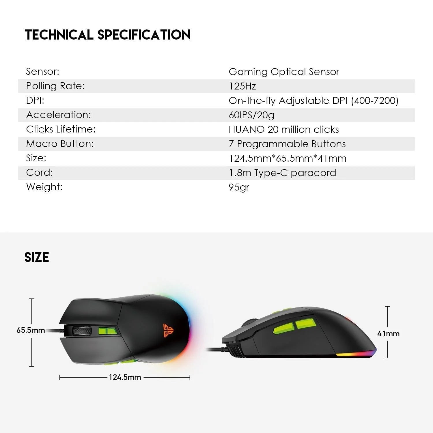 Fantech phantom ii vx6 gaming mouse for ultimate performance and neon macro features - mouse