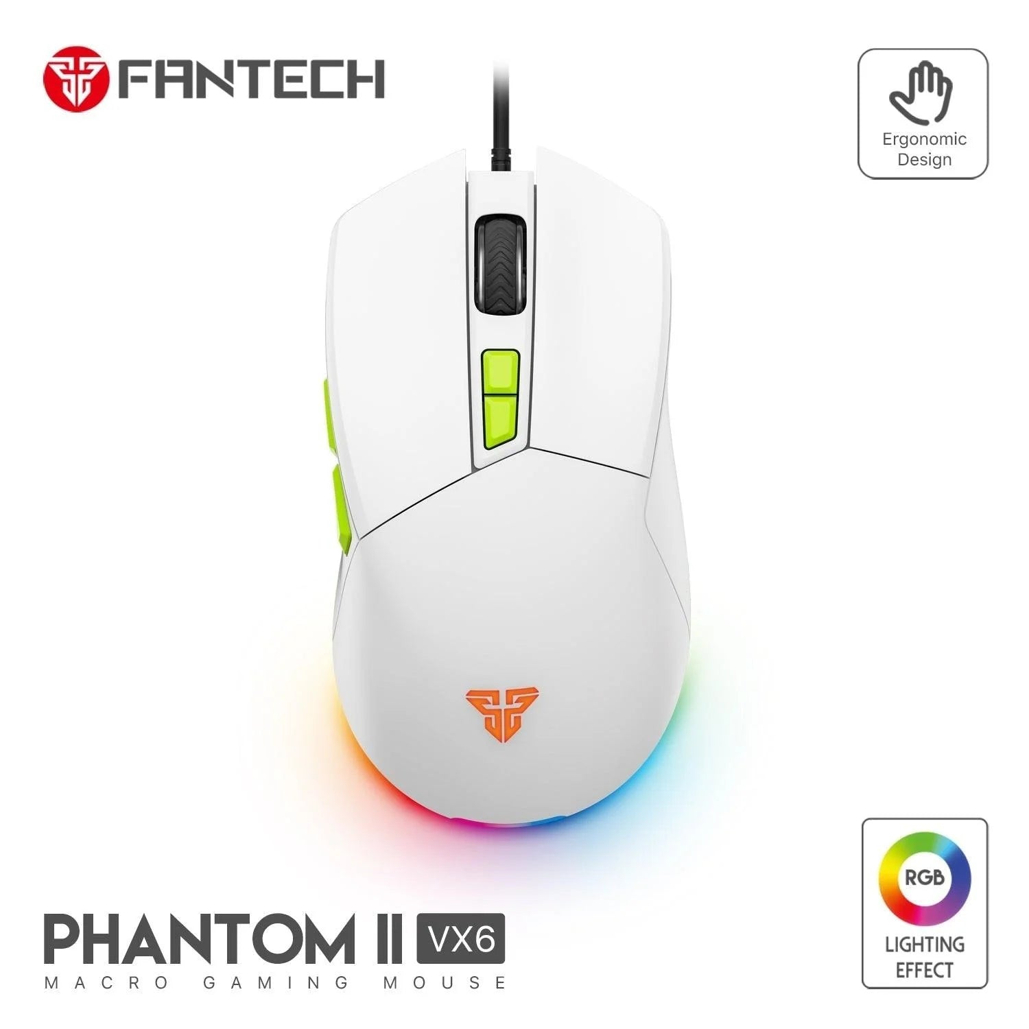 Fantech phantom ii vx6 gaming mouse for ultimate performance and neon macro features - mouse